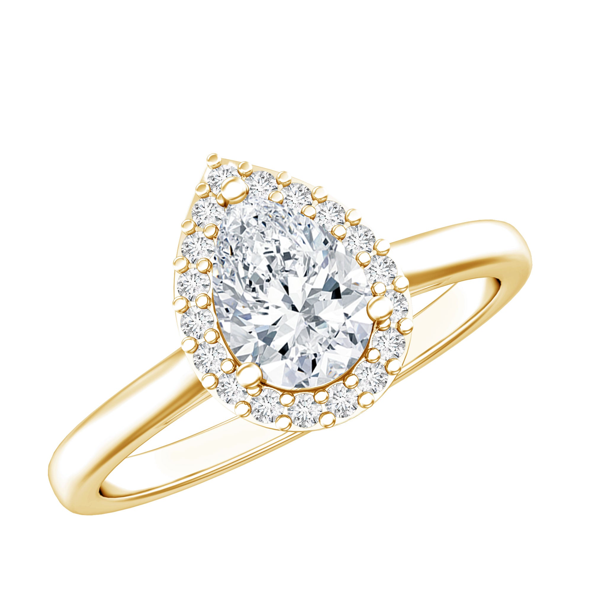 Classic Lab Grown Diamond Teardrop Engagement Ring with Halo Lab - ( EF-VS ) - Rosec Jewels