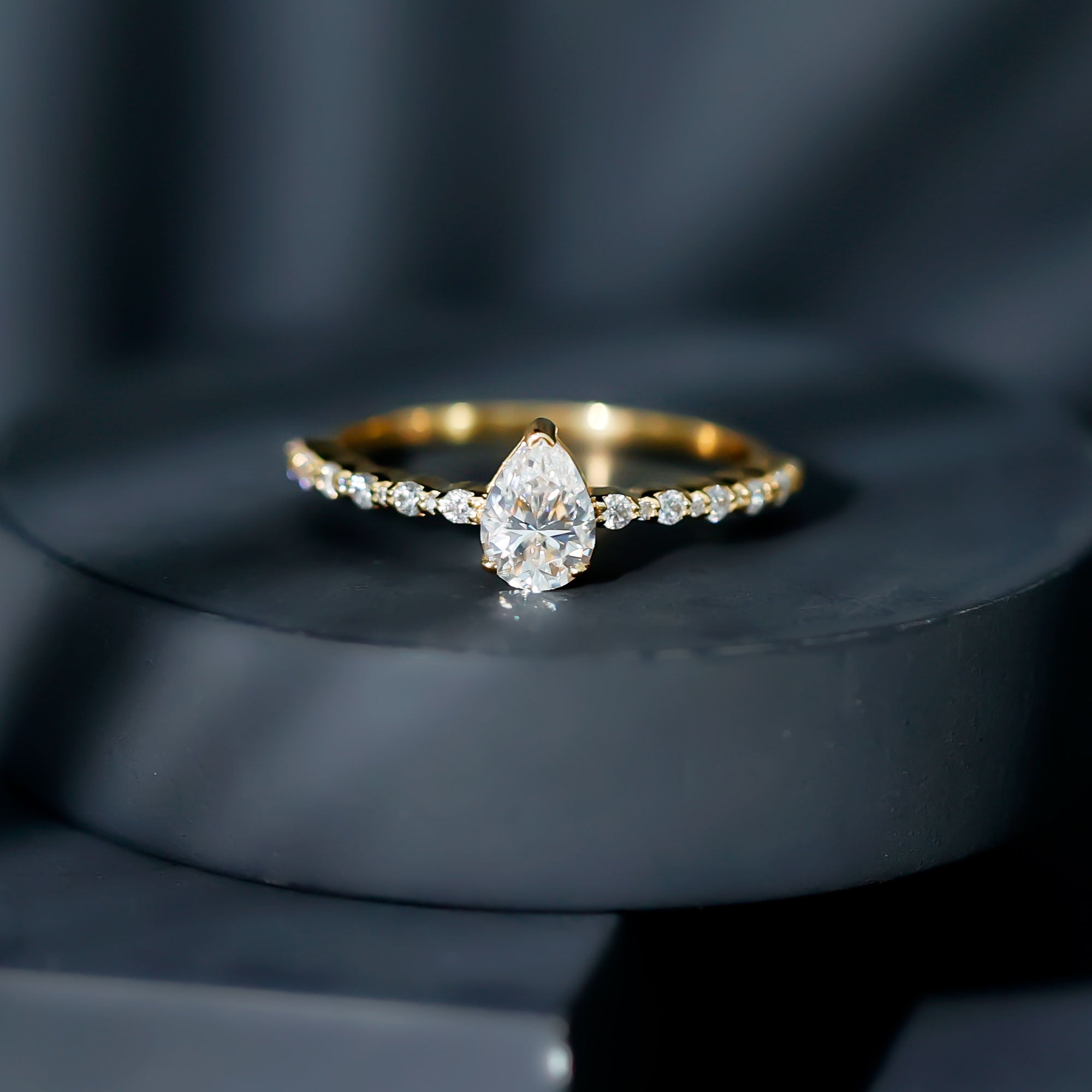 Pear Shape Lab Grown Diamond Solitaire Promise Ring with Side Stones Lab - ( EF-VS ) - Rosec Jewels
