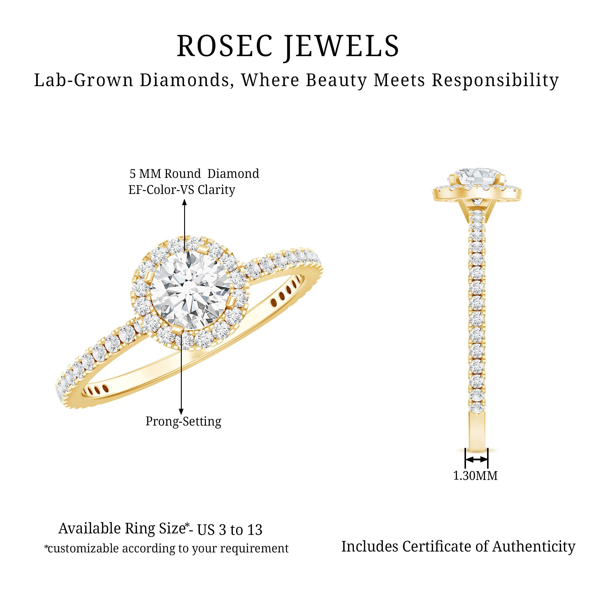 Round Lab Grown Diamond Promise Engagement Ring Lab - ( EF-VS ) - Rosec Jewels
