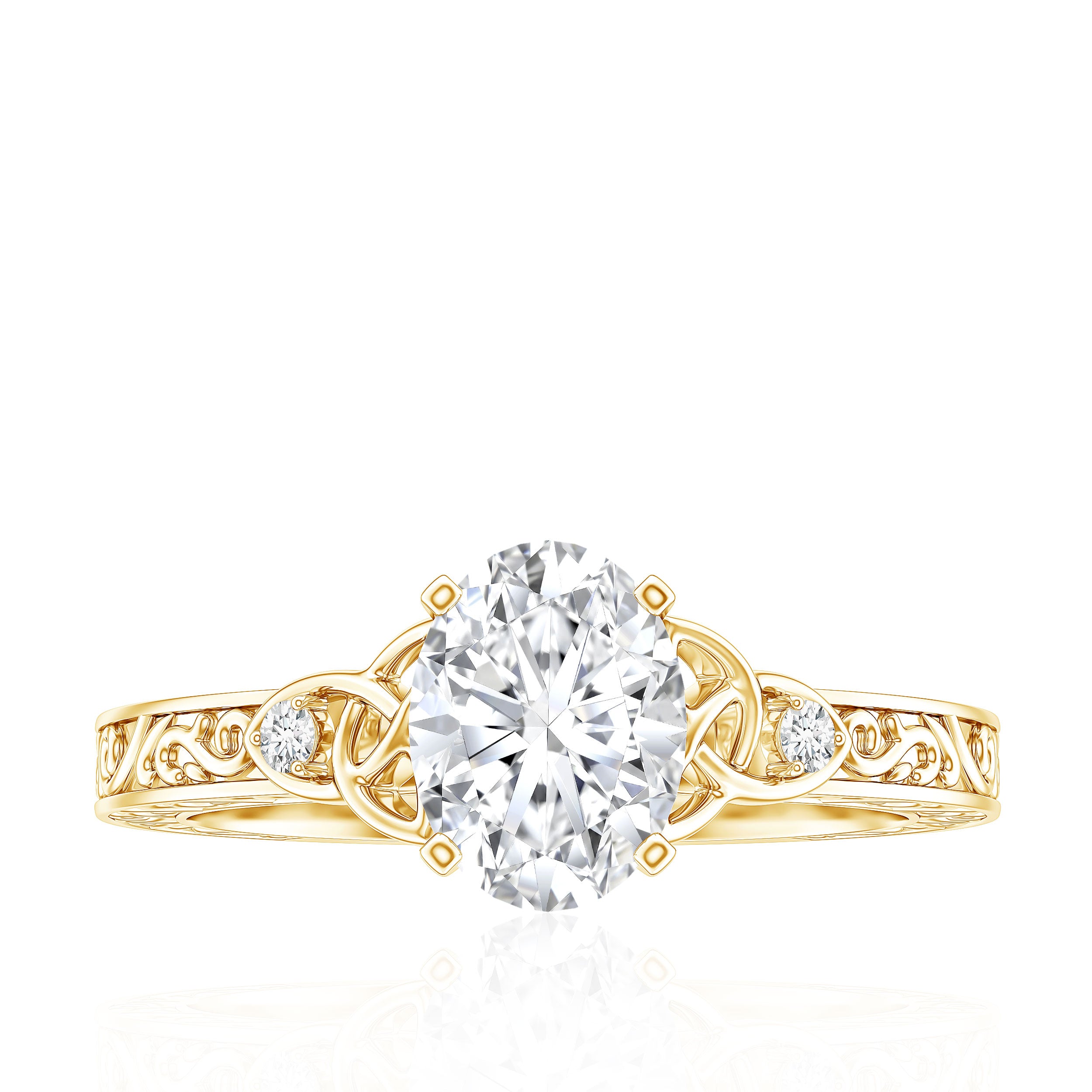 Antique Style Oval Shape Lab Grown Diamond Solitaire Celtic Knot Ring Lab - ( EF-VS ) - Rosec Jewels