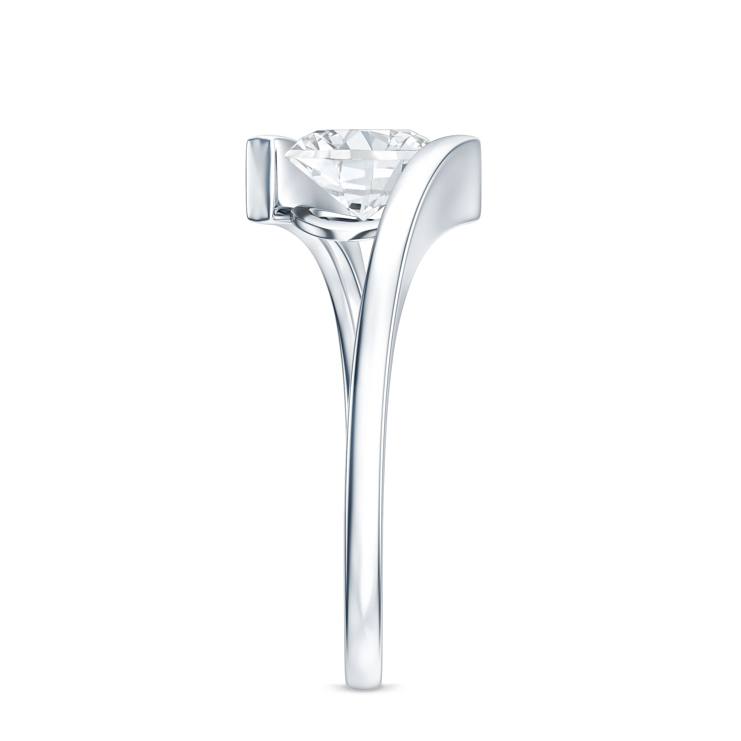 Simple Oval Shape Lab Grown Diamond Solitaire Bypass Ring Lab - ( EF-VS ) - Rosec Jewels