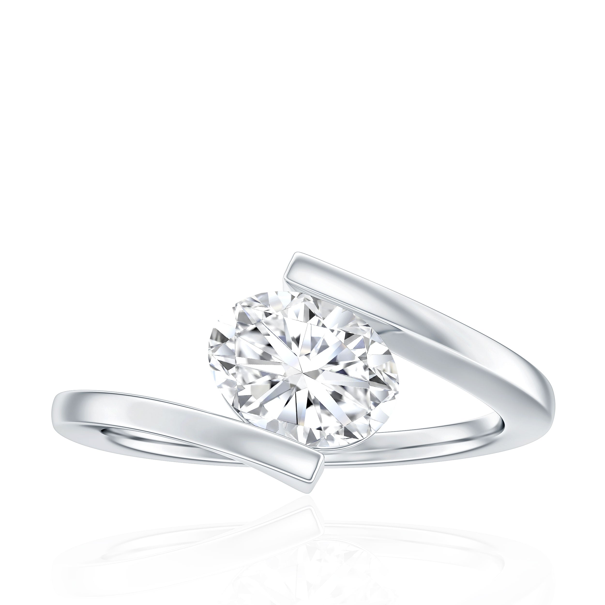Simple Oval Shape Lab Grown Diamond Solitaire Bypass Ring Lab - ( EF-VS ) - Rosec Jewels