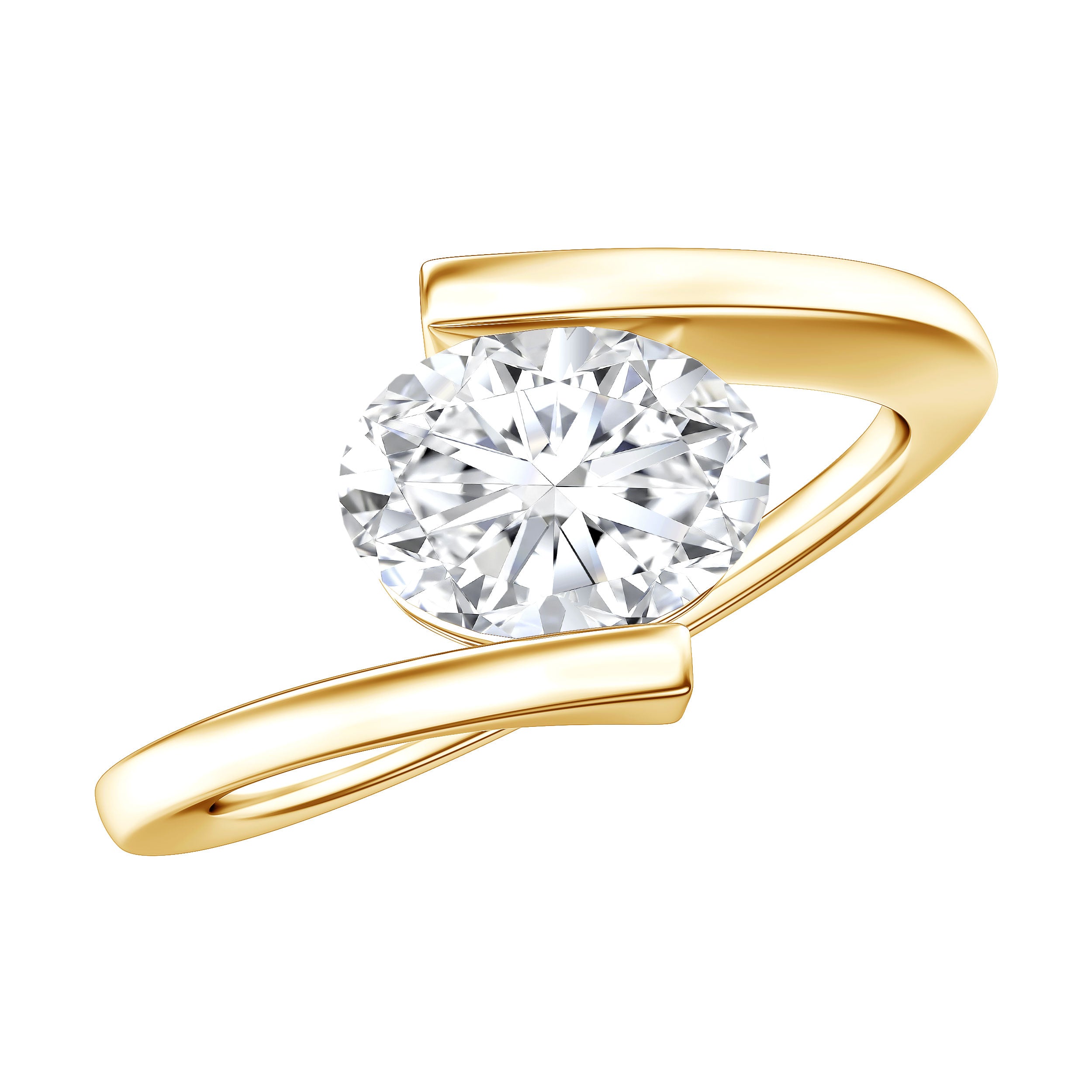 Simple Oval Shape Lab Grown Diamond Solitaire Bypass Ring Lab - ( EF-VS ) - Rosec Jewels