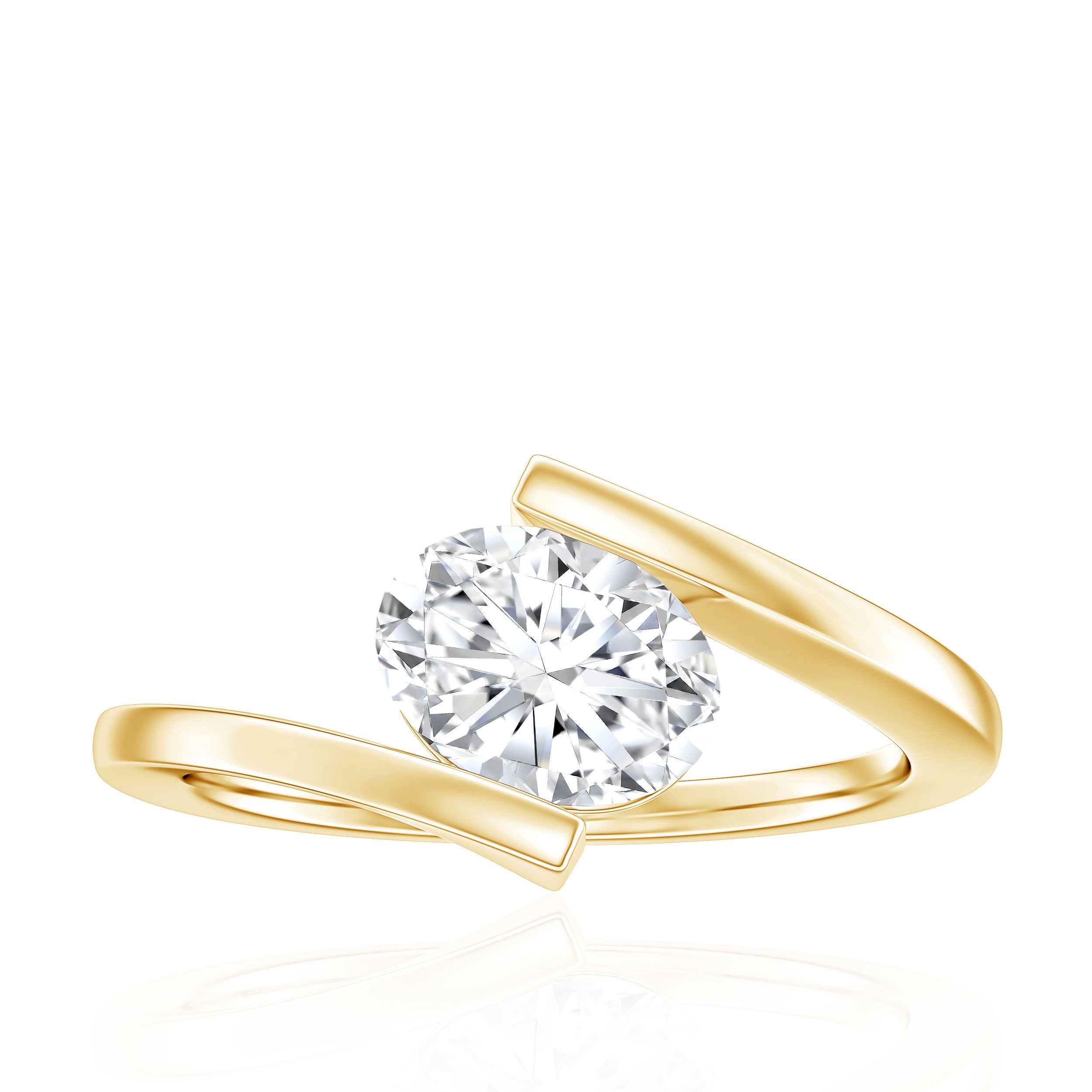Simple Oval Shape Lab Grown Diamond Solitaire Bypass Ring Lab - ( EF-VS ) - Rosec Jewels