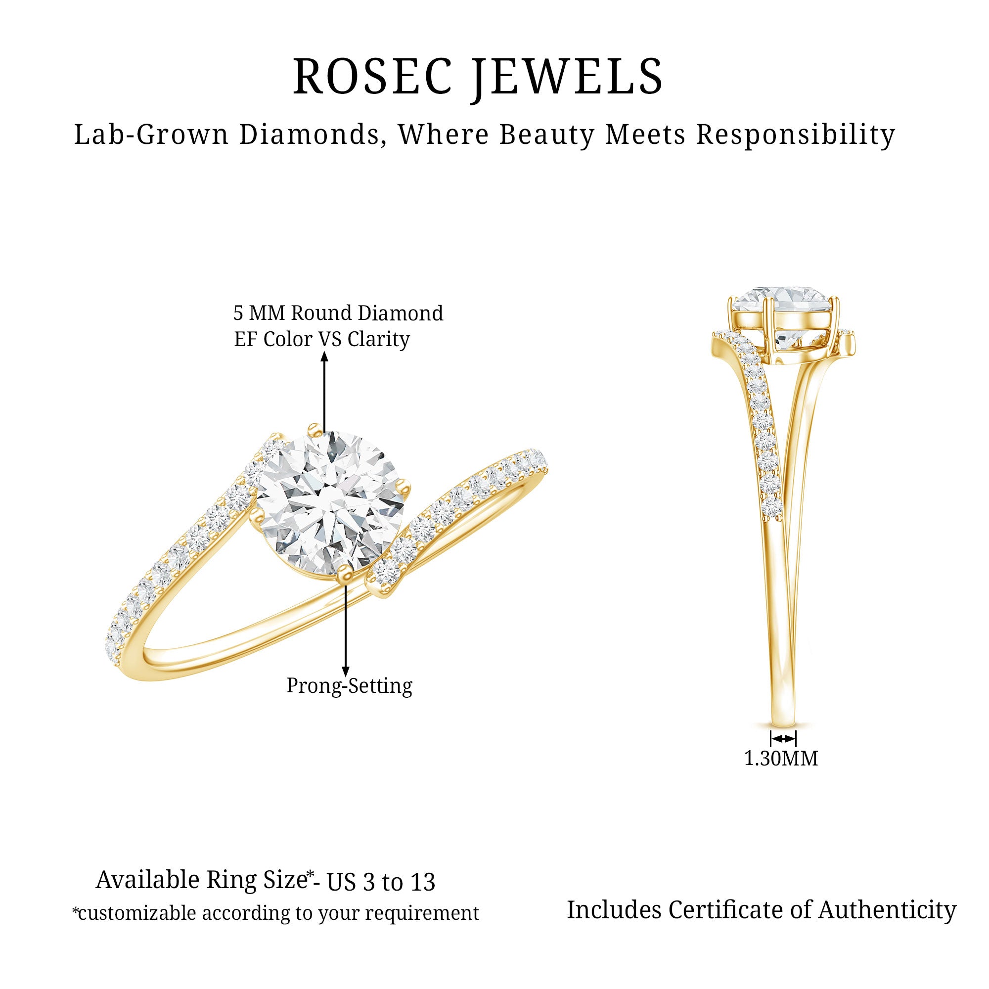 Lab Grown Diamond Solitaire Promise Engagement Ring Lab - ( EF-VS ) - Rosec Jewels