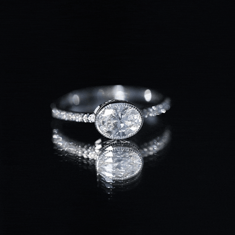 Oval Lab Grown Diamond Solitaire Engagement Ring in Bezel Setting Lab - ( EF-VS ) - Rosec Jewels