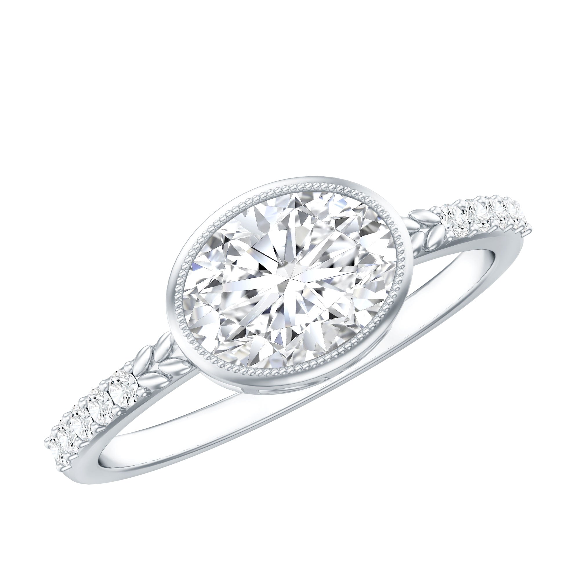 Oval Lab Grown Diamond Solitaire Engagement Ring in Bezel Setting Lab - ( EF-VS ) - Rosec Jewels