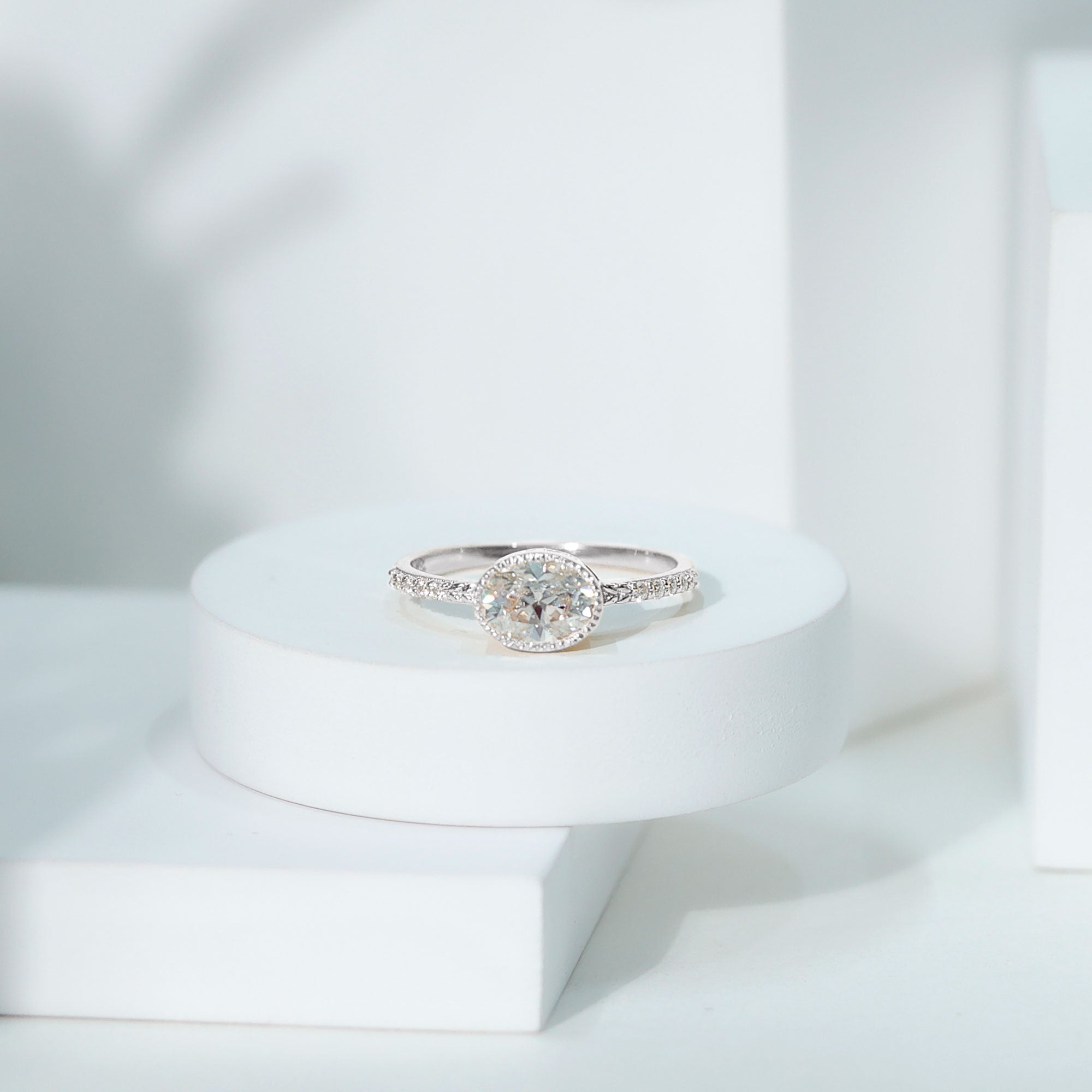 Oval Lab Grown Diamond Solitaire Engagement Ring in Bezel Setting Lab - ( EF-VS ) - Rosec Jewels