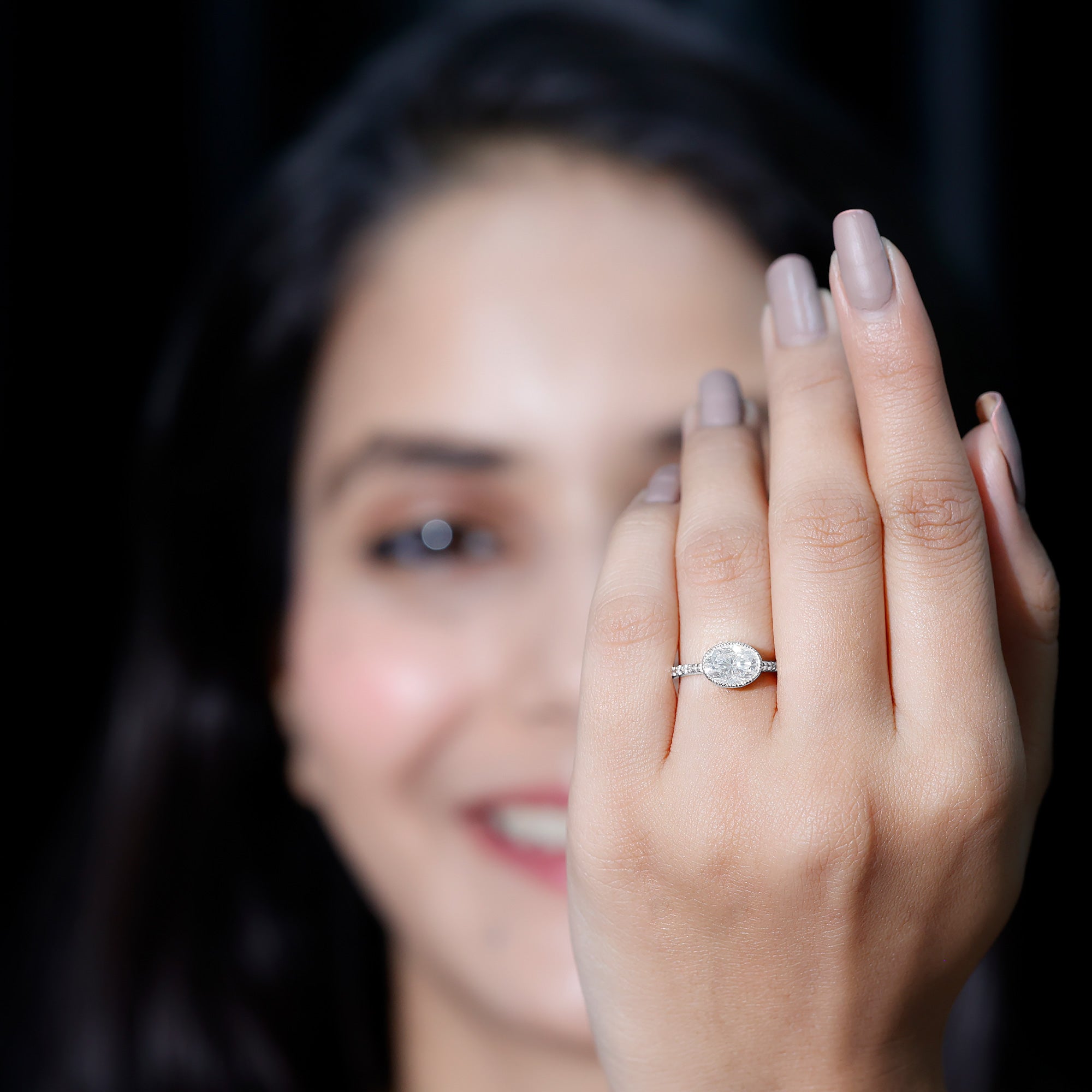 Oval Lab Grown Diamond Solitaire Engagement Ring in Bezel Setting Lab - ( EF-VS ) - Rosec Jewels