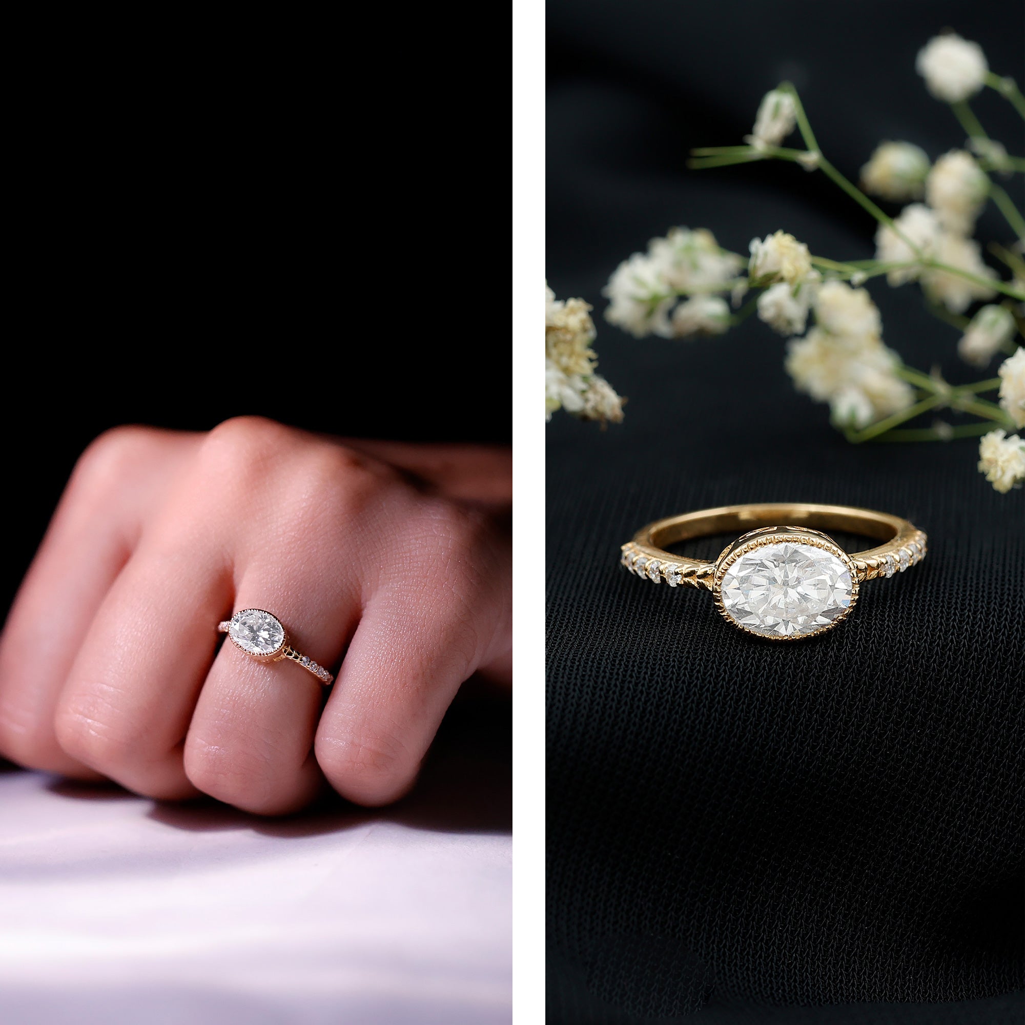 Oval Lab Grown Diamond Solitaire Engagement Ring in Bezel Setting Lab - ( EF-VS ) - Rosec Jewels