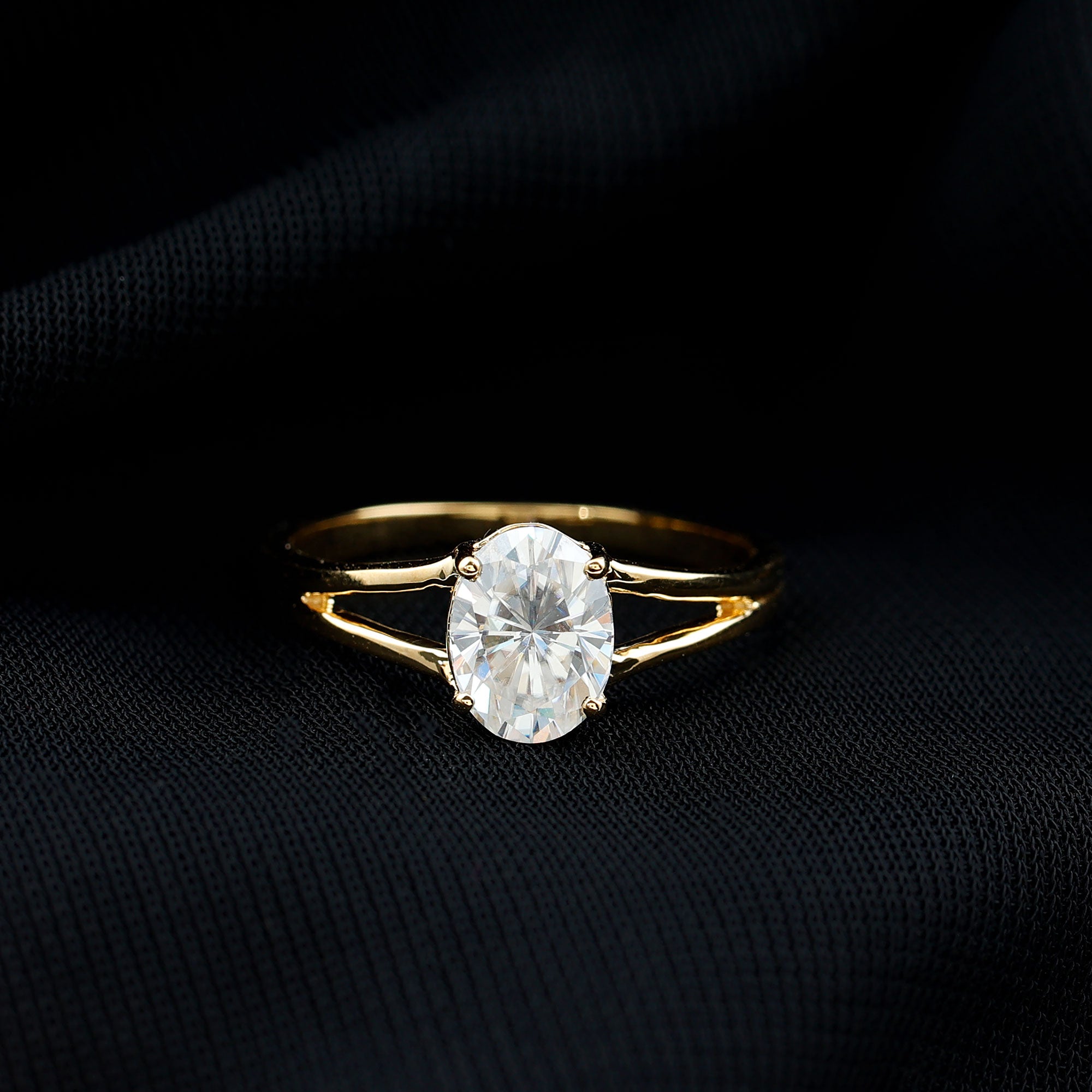Oval Lab Grown Diamond Solitaire Ring in Split Shank Lab - ( EF-VS ) - Rosec Jewels