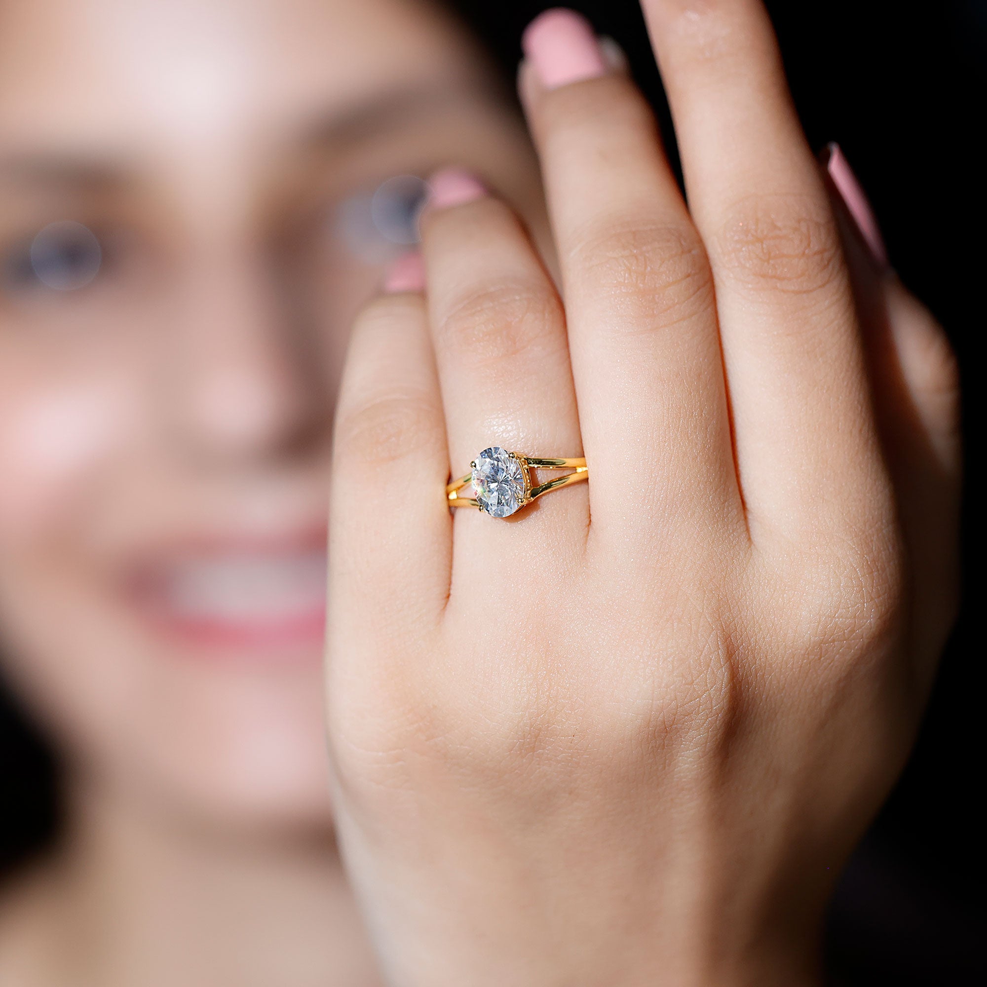 Oval Lab Grown Diamond Solitaire Ring in Split Shank Lab - ( EF-VS ) - Rosec Jewels