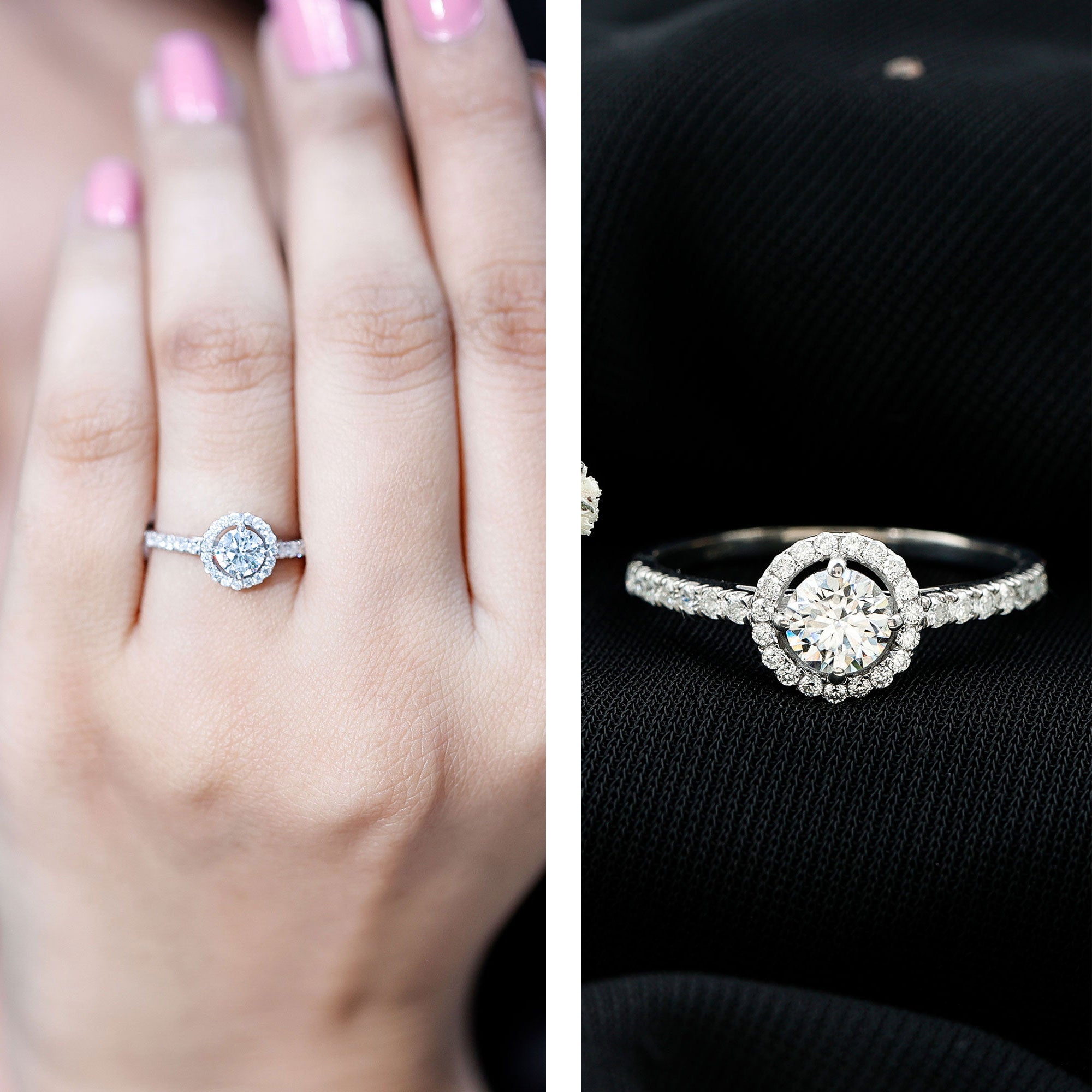 5MM Lab Grown Diamond Engagement Ring with Halo Lab - ( EF-VS ) - Rosec Jewels