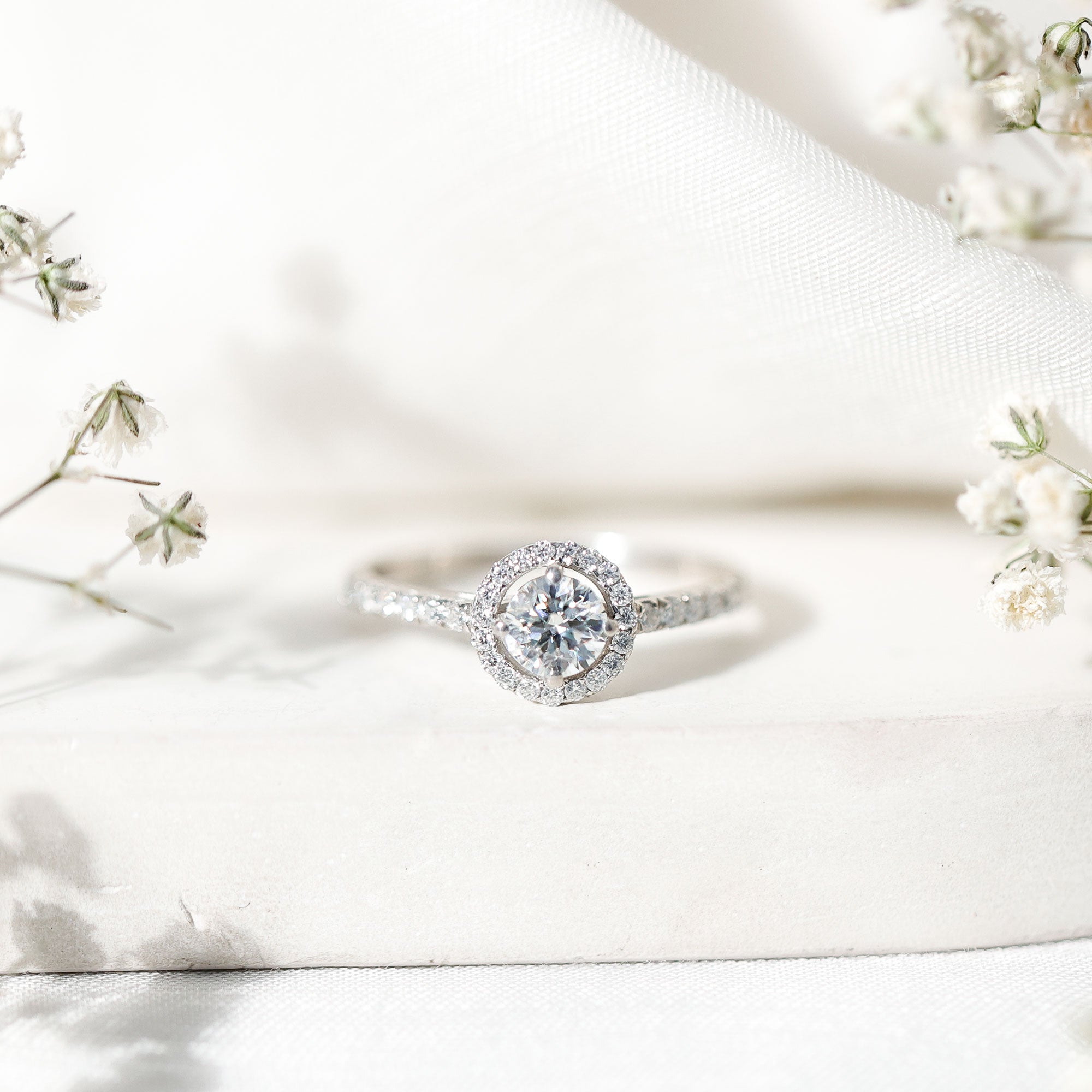 5MM Lab Grown Diamond Engagement Ring with Halo Lab - ( EF-VS ) - Rosec Jewels