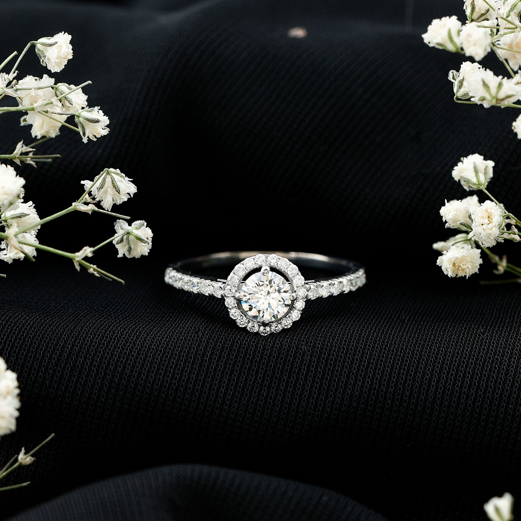 5MM Lab Grown Diamond Engagement Ring with Halo Lab - ( EF-VS ) - Rosec Jewels