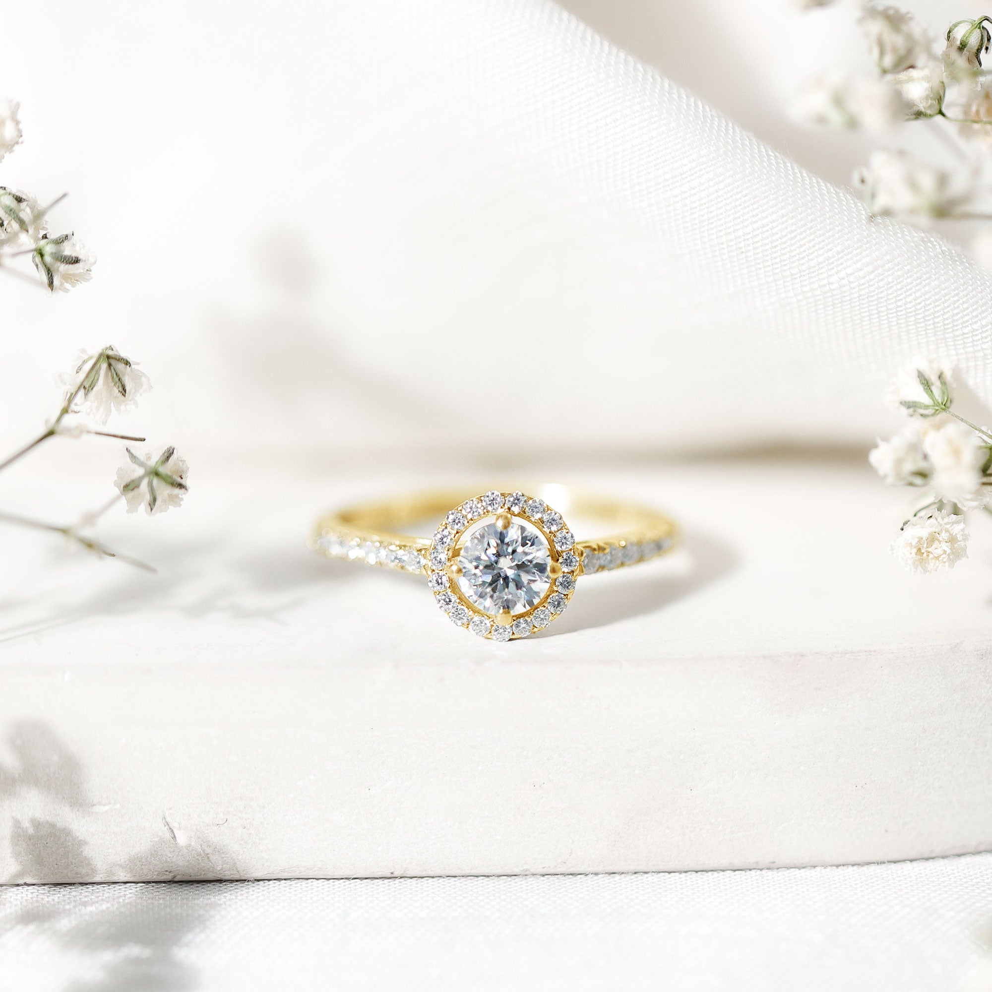5MM Lab Grown Diamond Engagement Ring with Halo Lab - ( EF-VS ) - Rosec Jewels