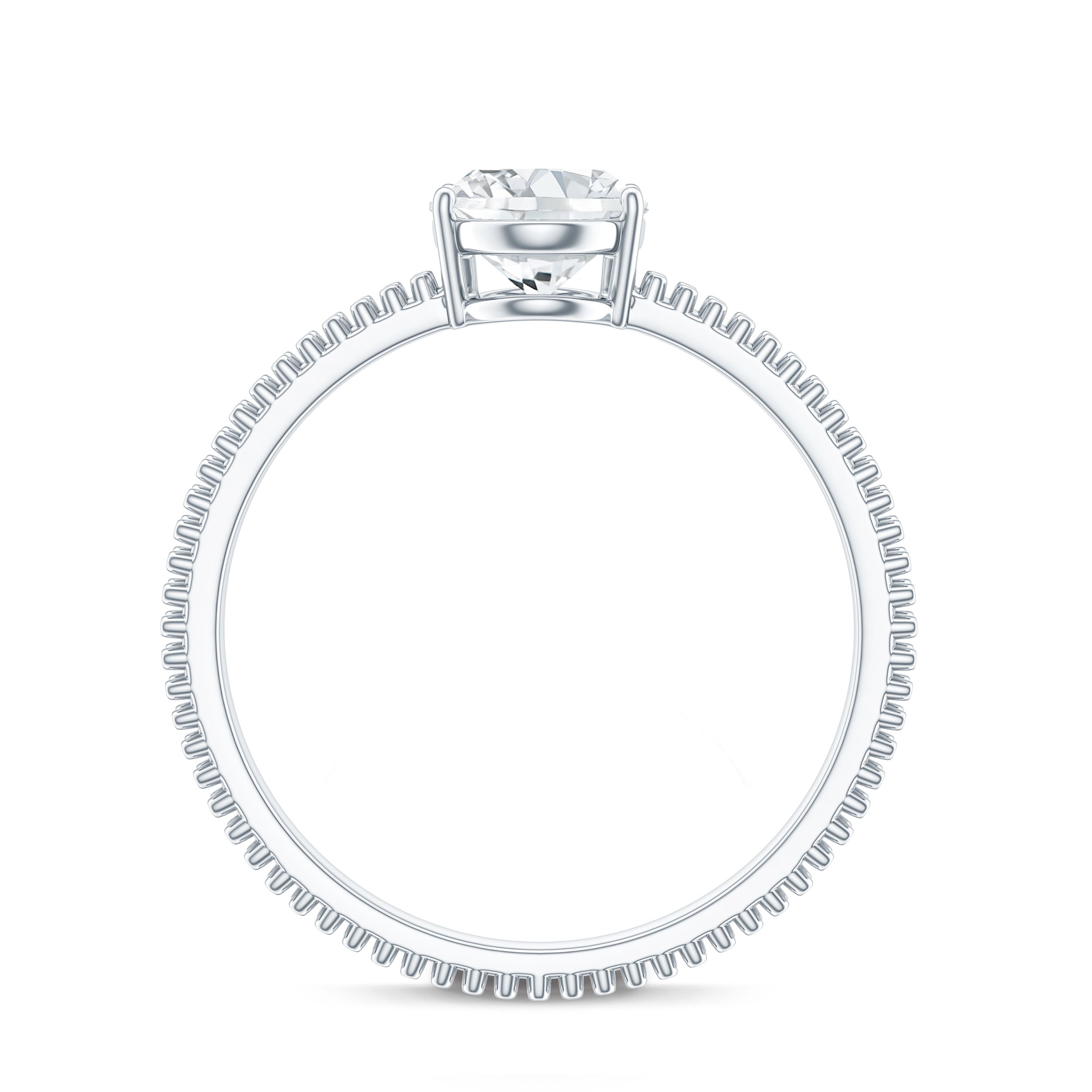 Oval Shaped Lab Grown Diamond Solitaire Ring with Beaded Detailing Lab - ( EF-VS ) - Rosec Jewels