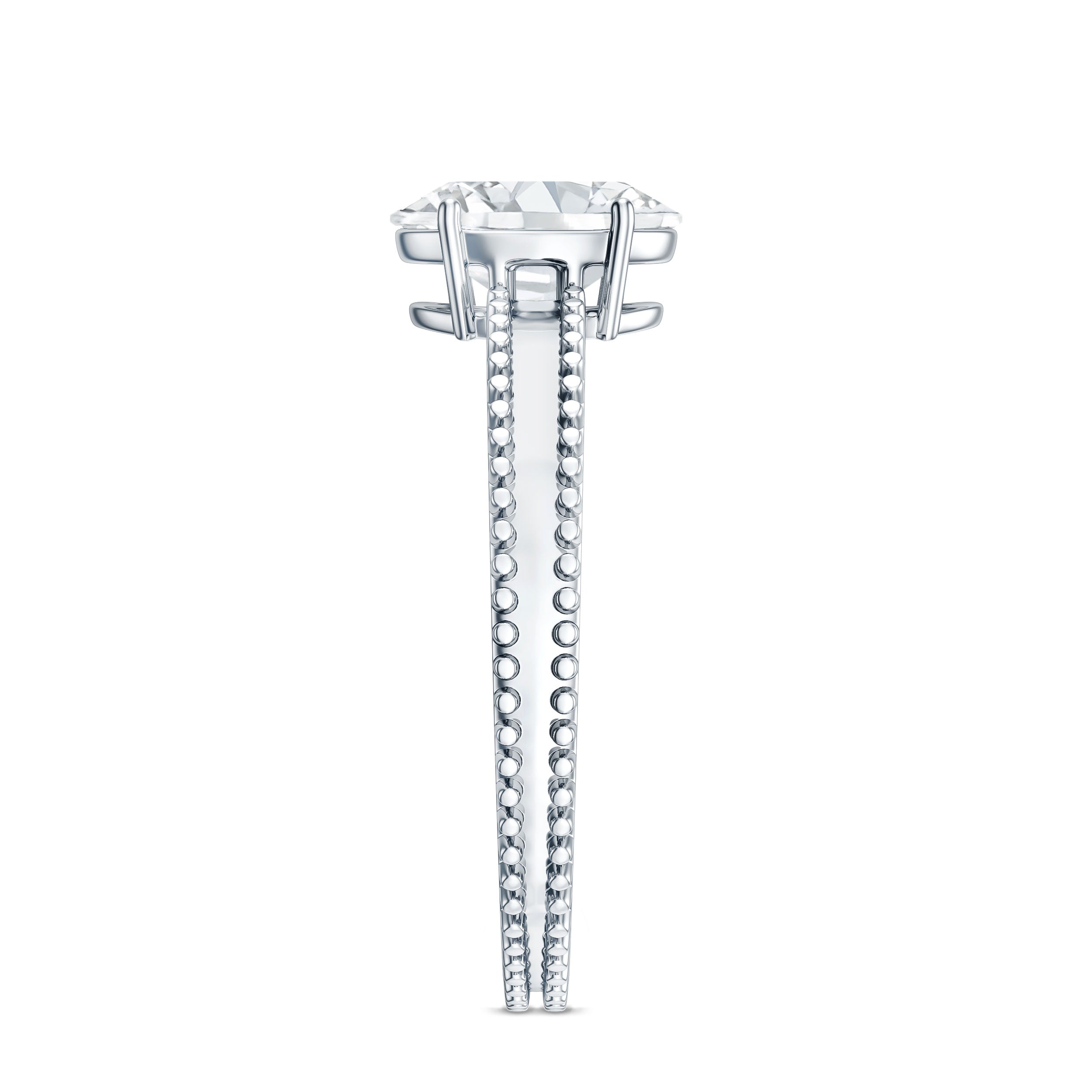 Oval Shaped Lab Grown Diamond Solitaire Ring with Beaded Detailing Lab - ( EF-VS ) - Rosec Jewels