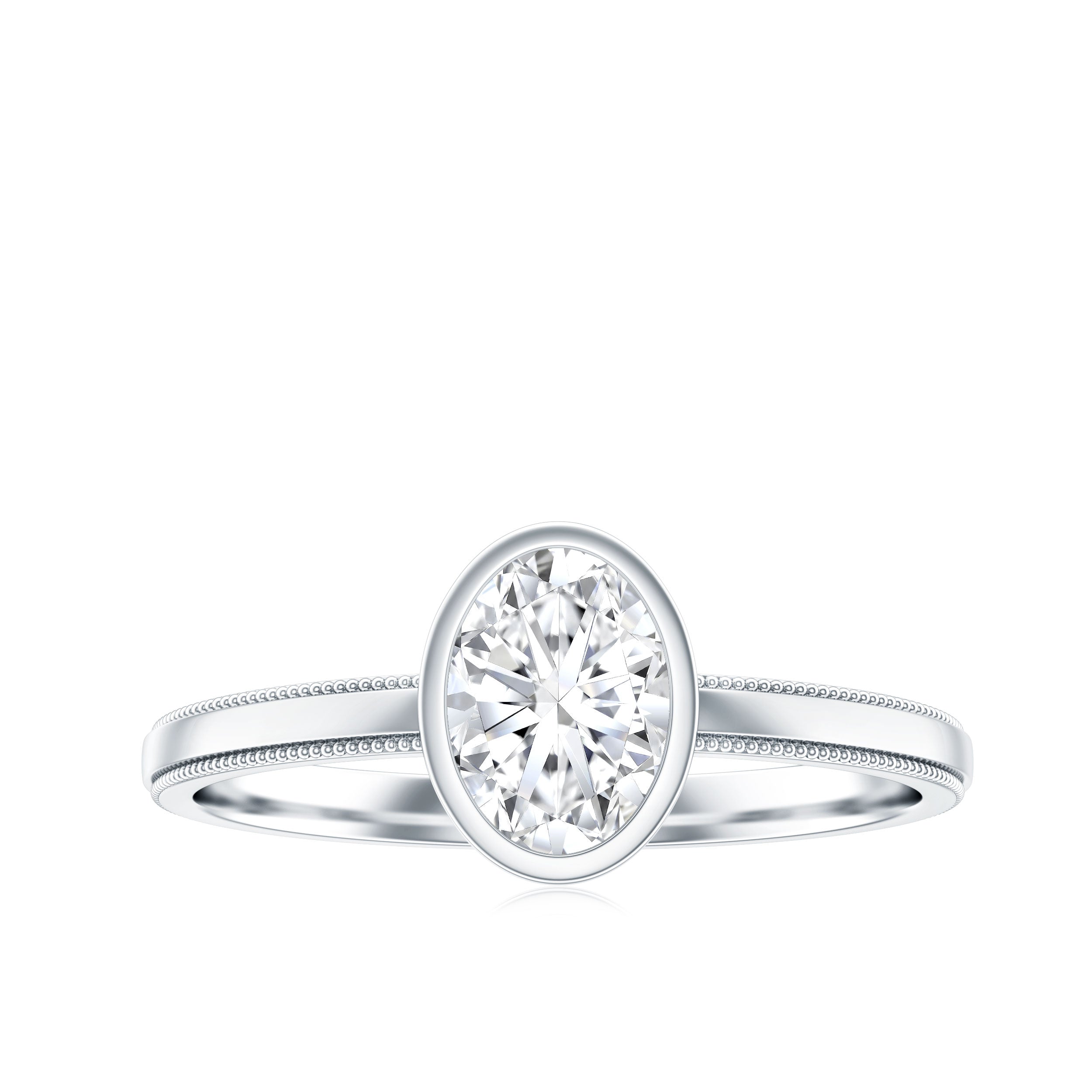 Bezel Set Oval Lab Grown Diamond Solitaire Ring Lab - ( EF-VS ) - Rosec Jewels