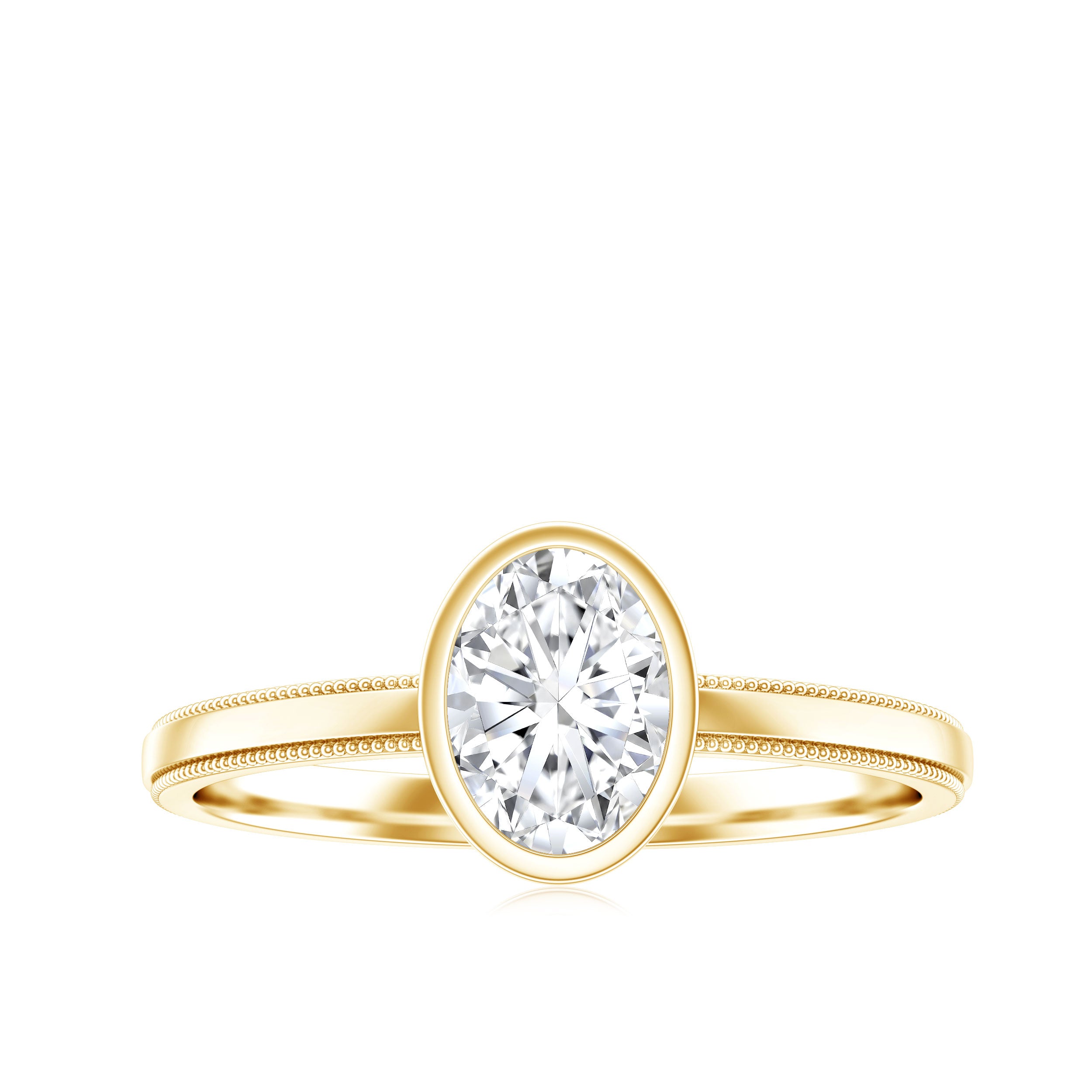 Bezel Set Oval Lab Grown Diamond Solitaire Ring Lab - ( EF-VS ) - Rosec Jewels