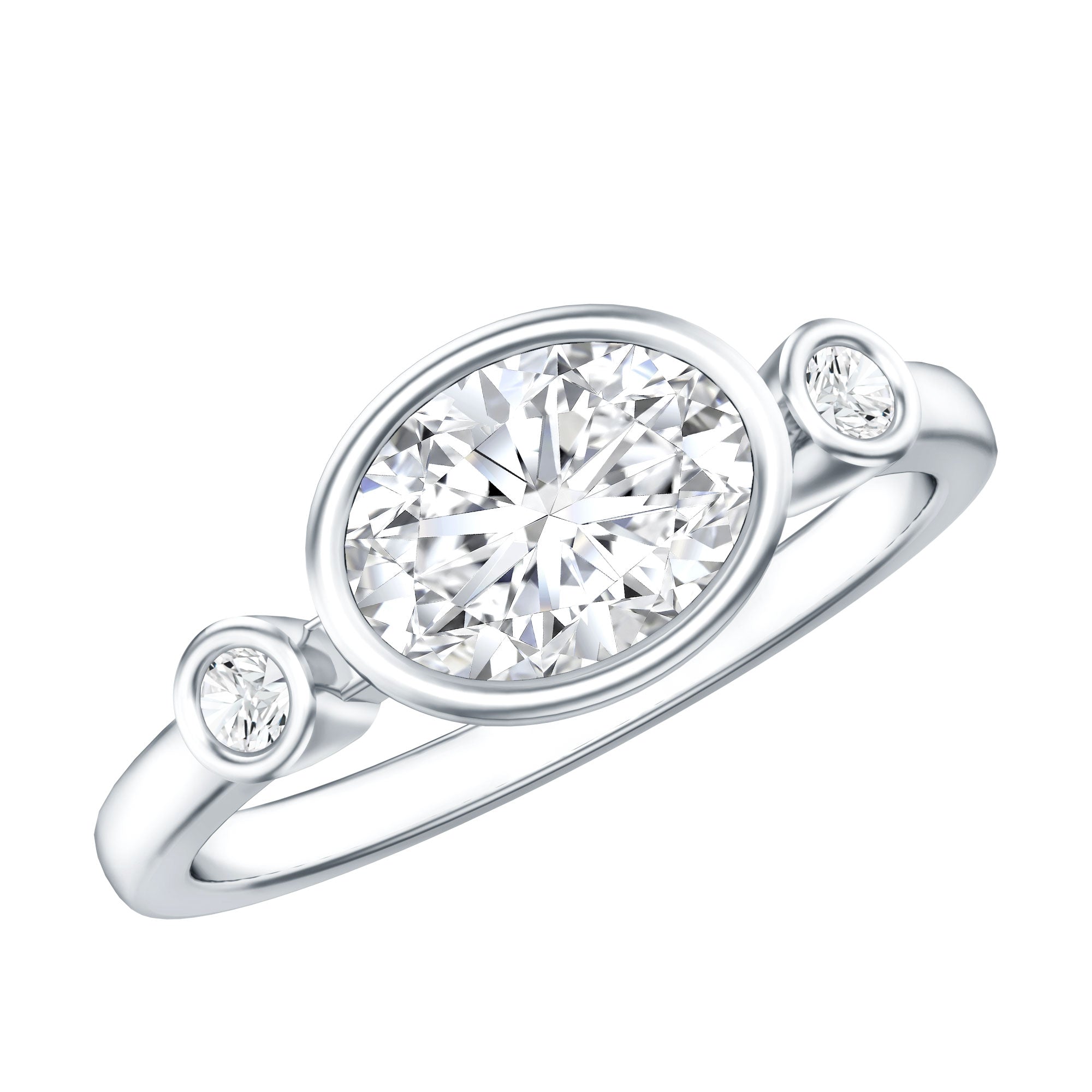 Bezel Set Oval Lab Grown Diamond East West Engagement Ring Lab - ( EF-VS ) - Rosec Jewels