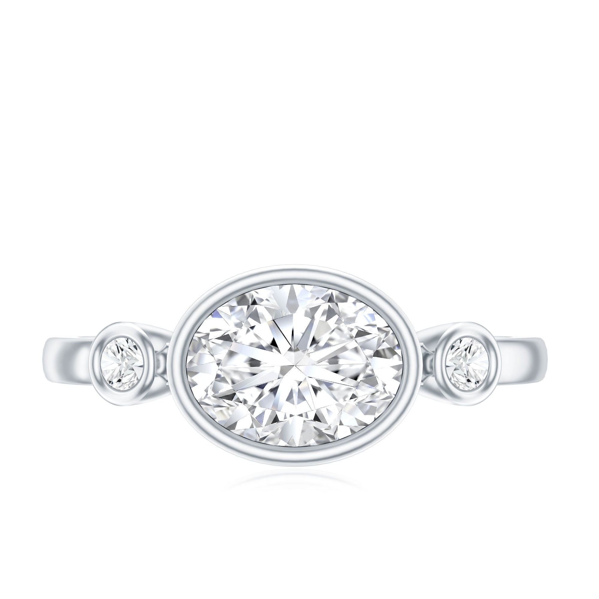 Bezel Set Oval Lab Grown Diamond East West Engagement Ring Lab - ( EF-VS ) - Rosec Jewels