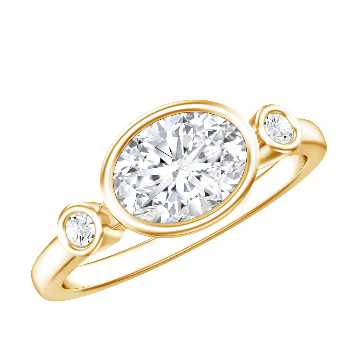 Bezel Set Oval Lab Grown Diamond East West Engagement Ring – Rosec Jewels