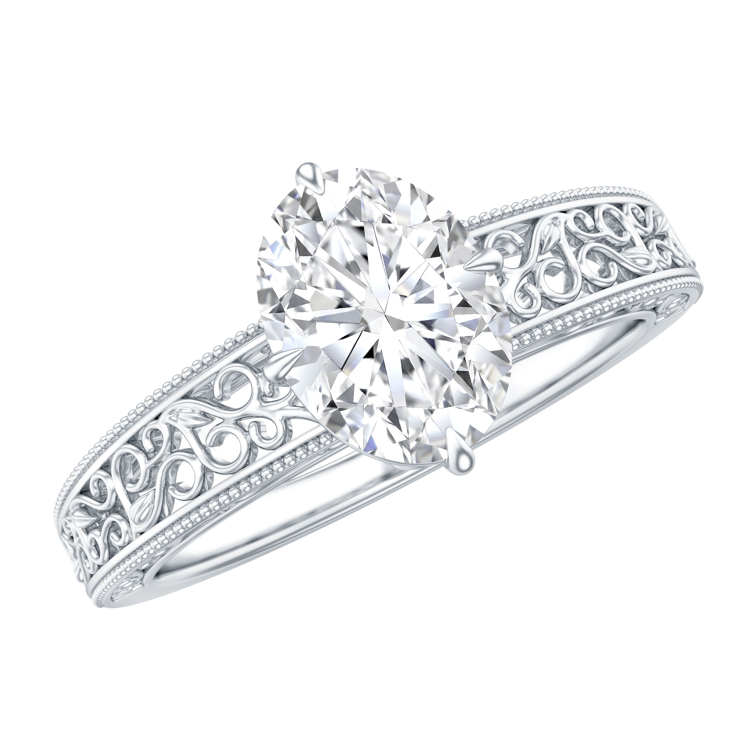 Oval Shape 6X8MM Lab Grown Diamond Filigree Engagement Ring