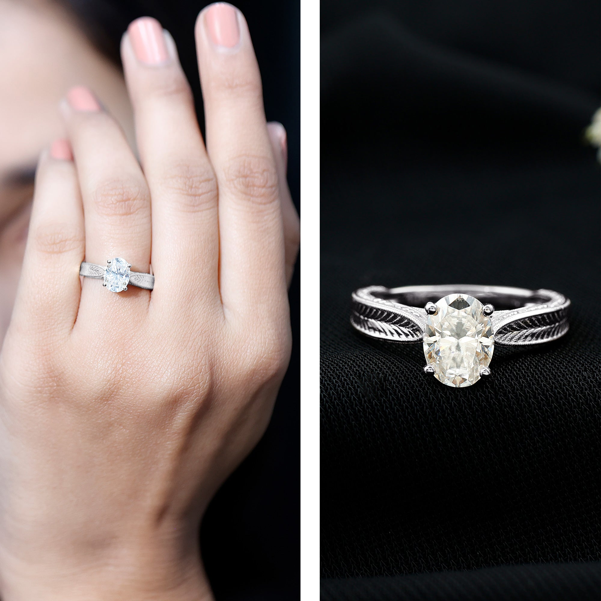 Claw Set Oval Shape Lab Grown Diamond Solitaire Engagement Ring Lab - ( EF-VS ) - Rosec Jewels