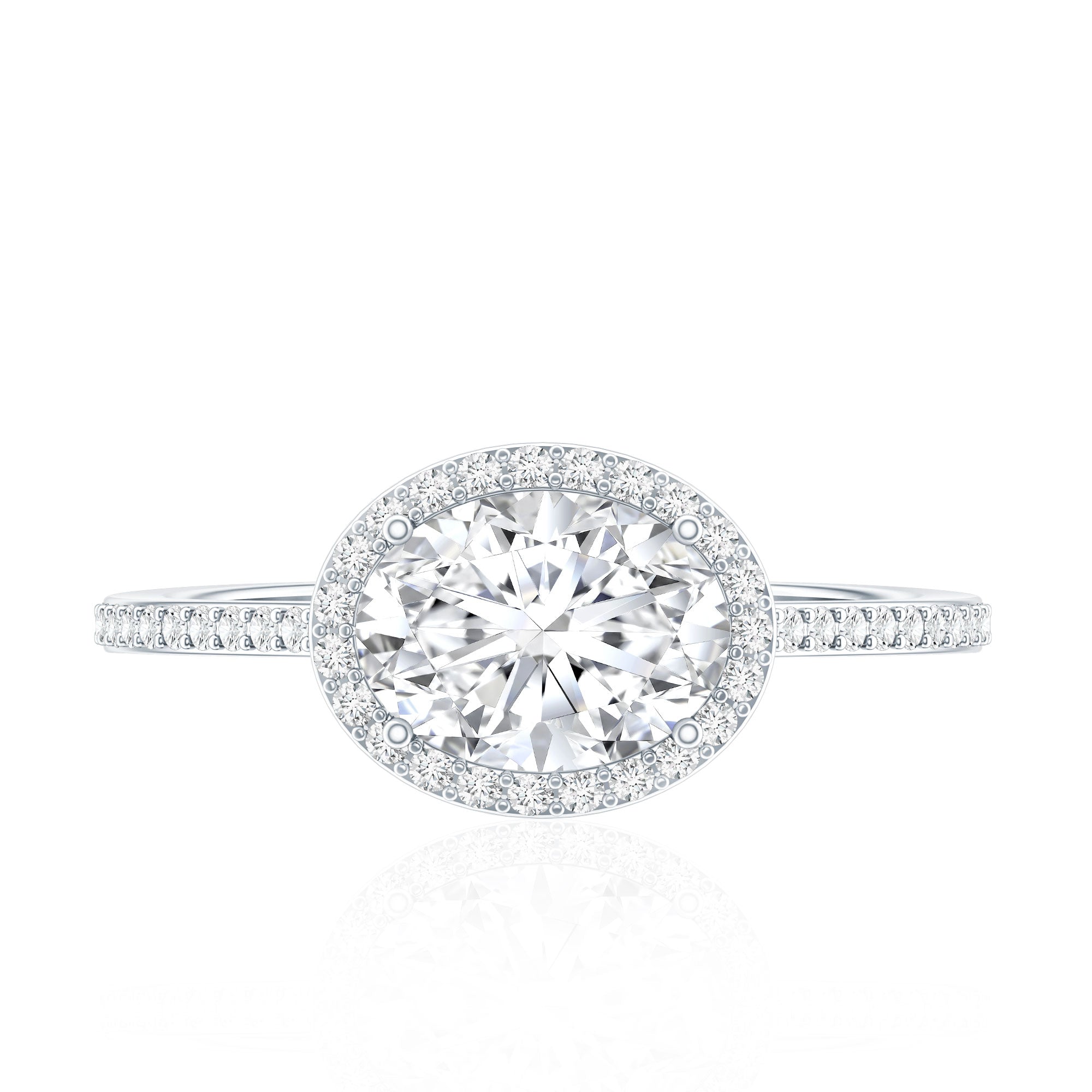 Oval Shape Lab Grown Diamond Engagement Ring with Halo Lab - ( EF-VS ) - Rosec Jewels