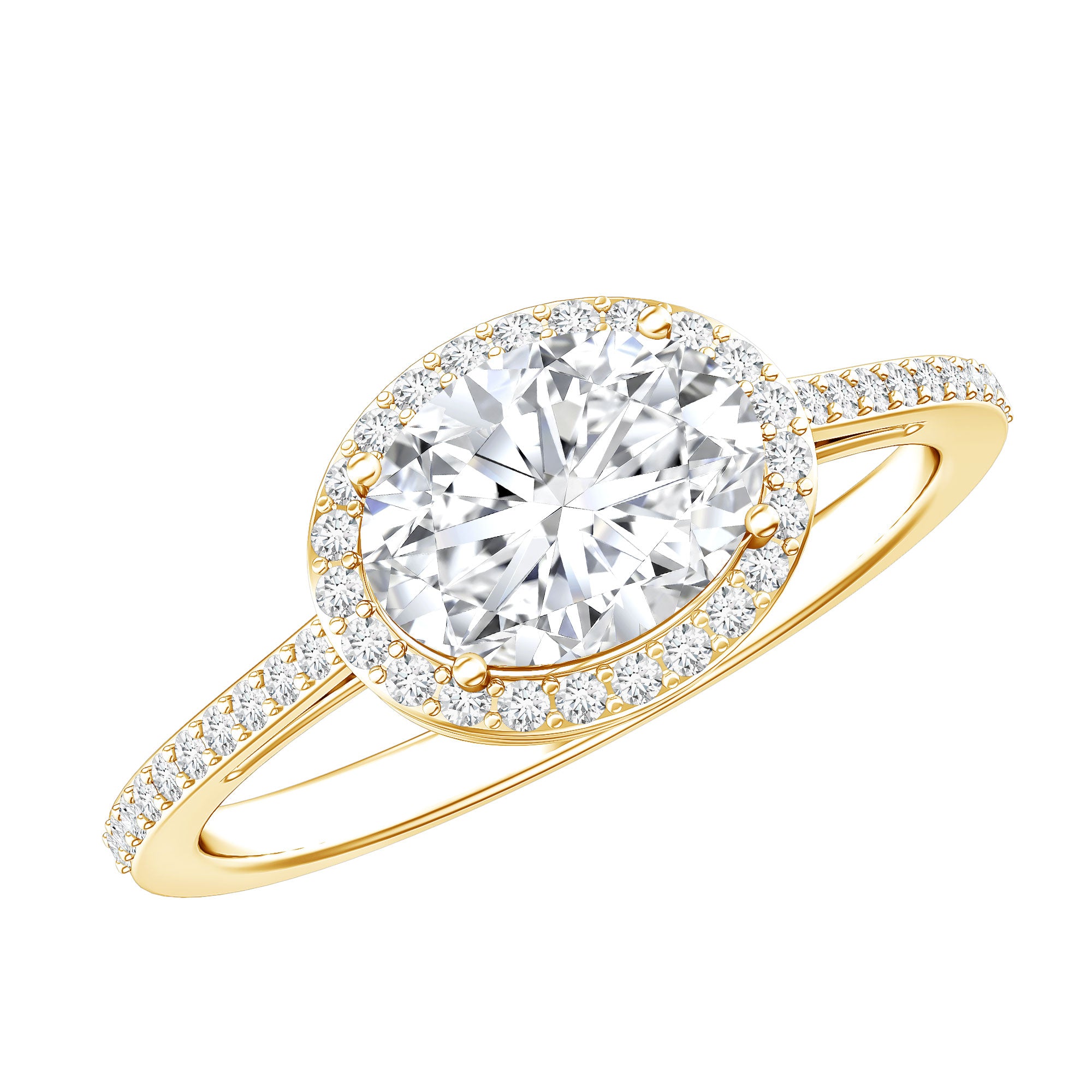Oval Shape Lab Grown Diamond Engagement Ring with Halo Lab - ( EF-VS ) - Rosec Jewels