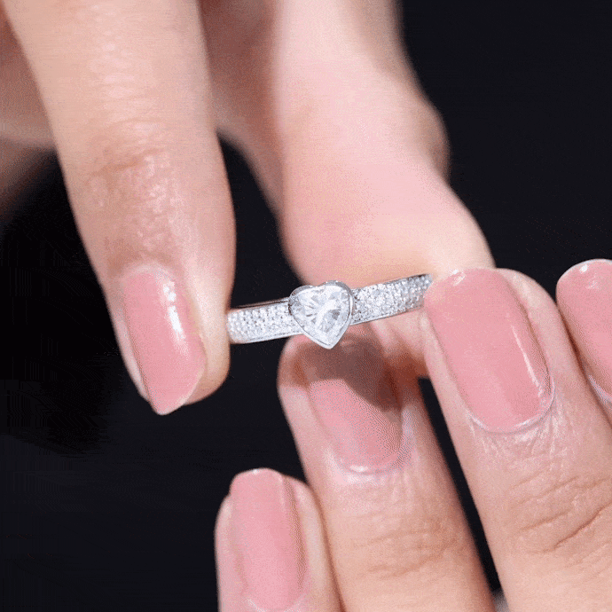 Heart Shape Lab Grown Diamond Solitaire Ring with Side Stones Lab - ( EF-VS ) - Rosec Jewels