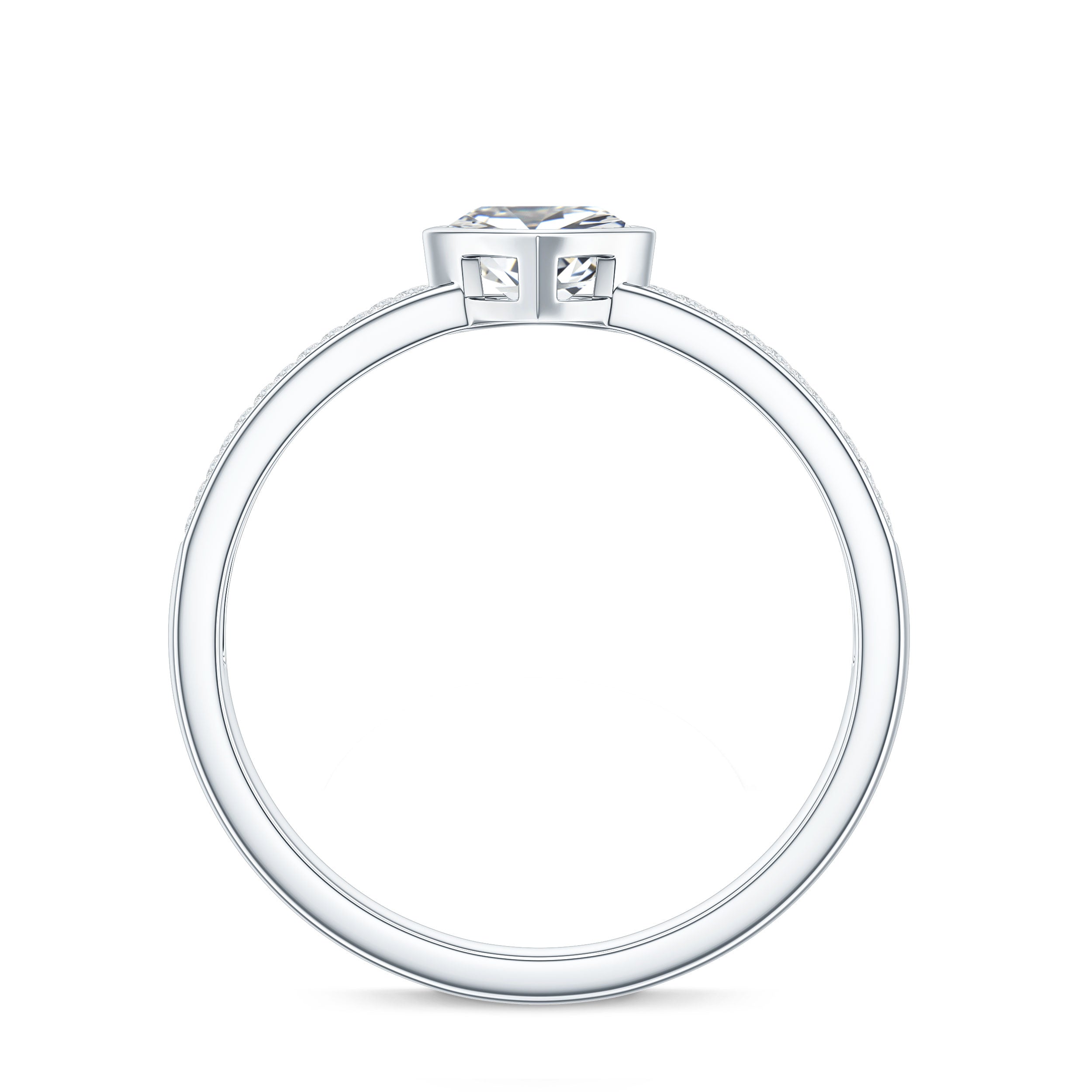 Heart Shape Lab Grown Diamond Solitaire Ring with Side Stones Lab - ( EF-VS ) - Rosec Jewels