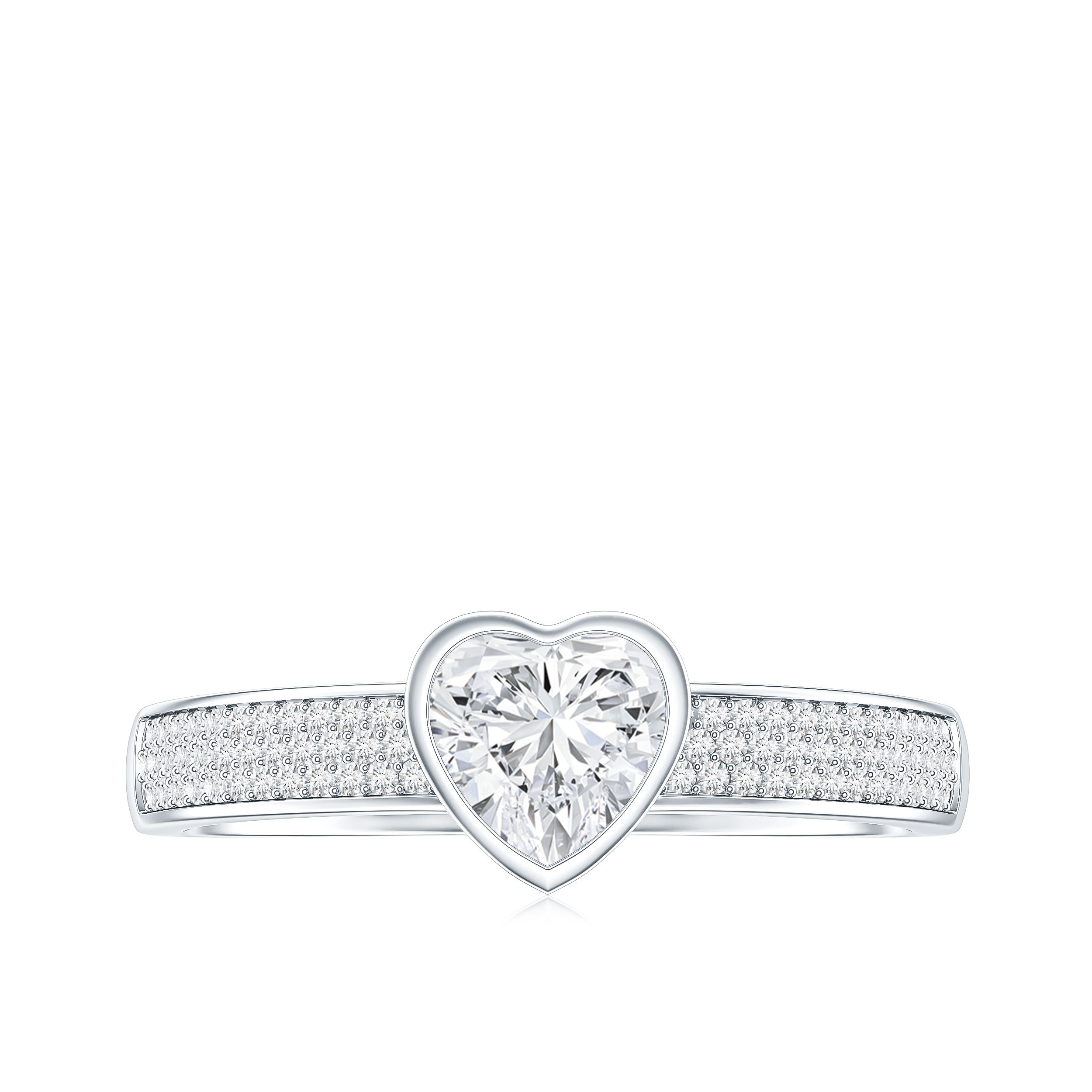 Heart Shape Lab Grown Diamond Solitaire Ring with Side Stones Lab - ( EF-VS ) - Rosec Jewels
