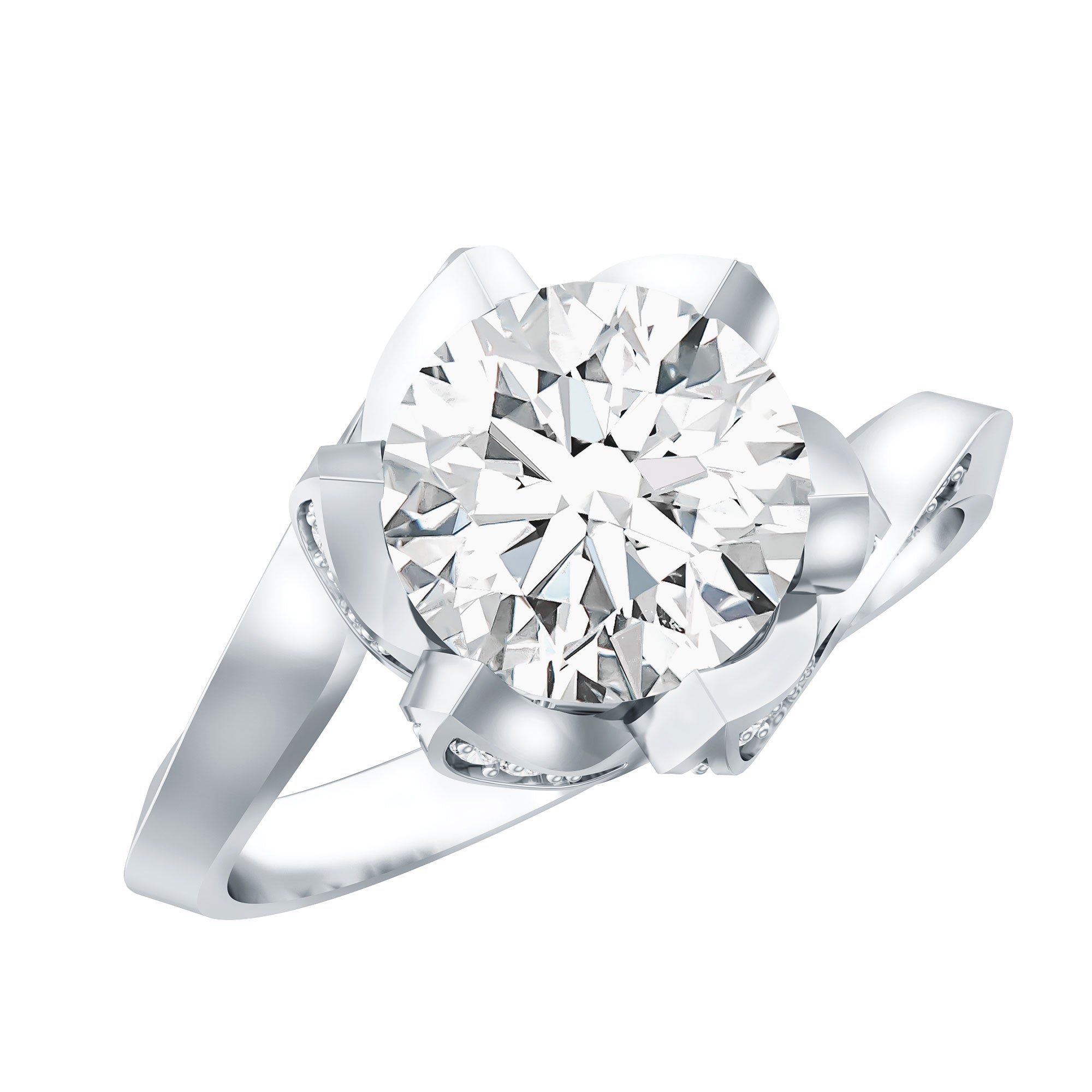 2 Carat Moissanite Floral Engagement Ring with Bypass Shank D-VS1 92.5 Sterling Silver - Rosec Jewels