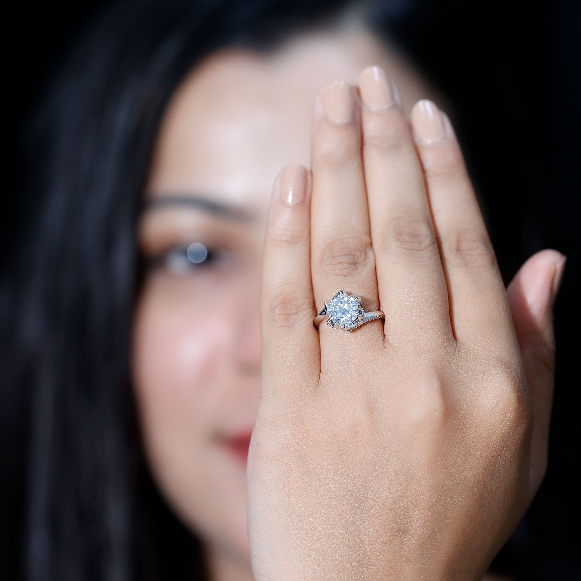 2 Carat Moissanite Floral Engagement Ring with Bypass Shank D-VS1 92.5 Sterling Silver - Rosec Jewels