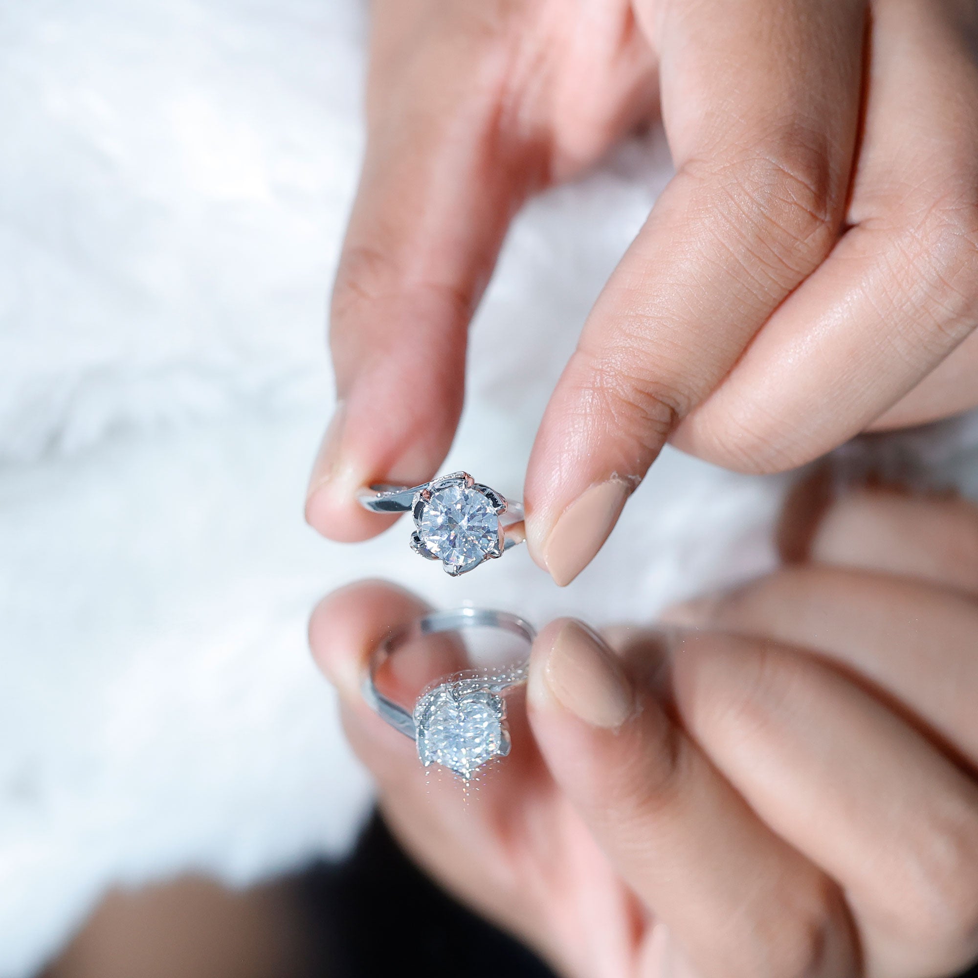 2 Carat Moissanite Floral Engagement Ring with Bypass Shank D-VS1 92.5 Sterling Silver - Rosec Jewels