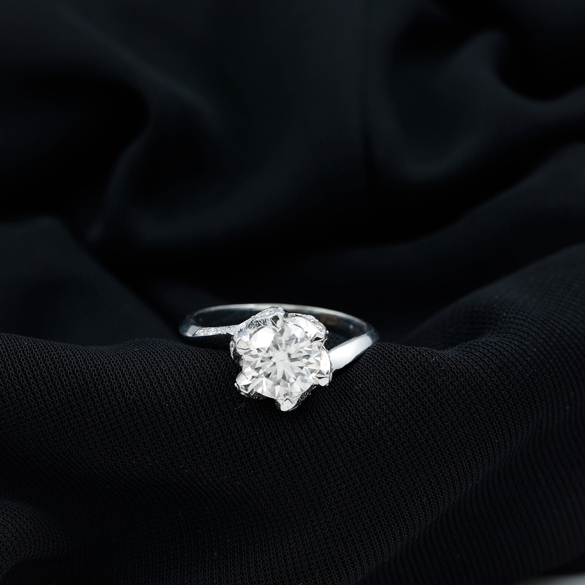 2 Carat Moissanite Floral Engagement Ring with Bypass Shank D-VS1 92.5 Sterling Silver - Rosec Jewels