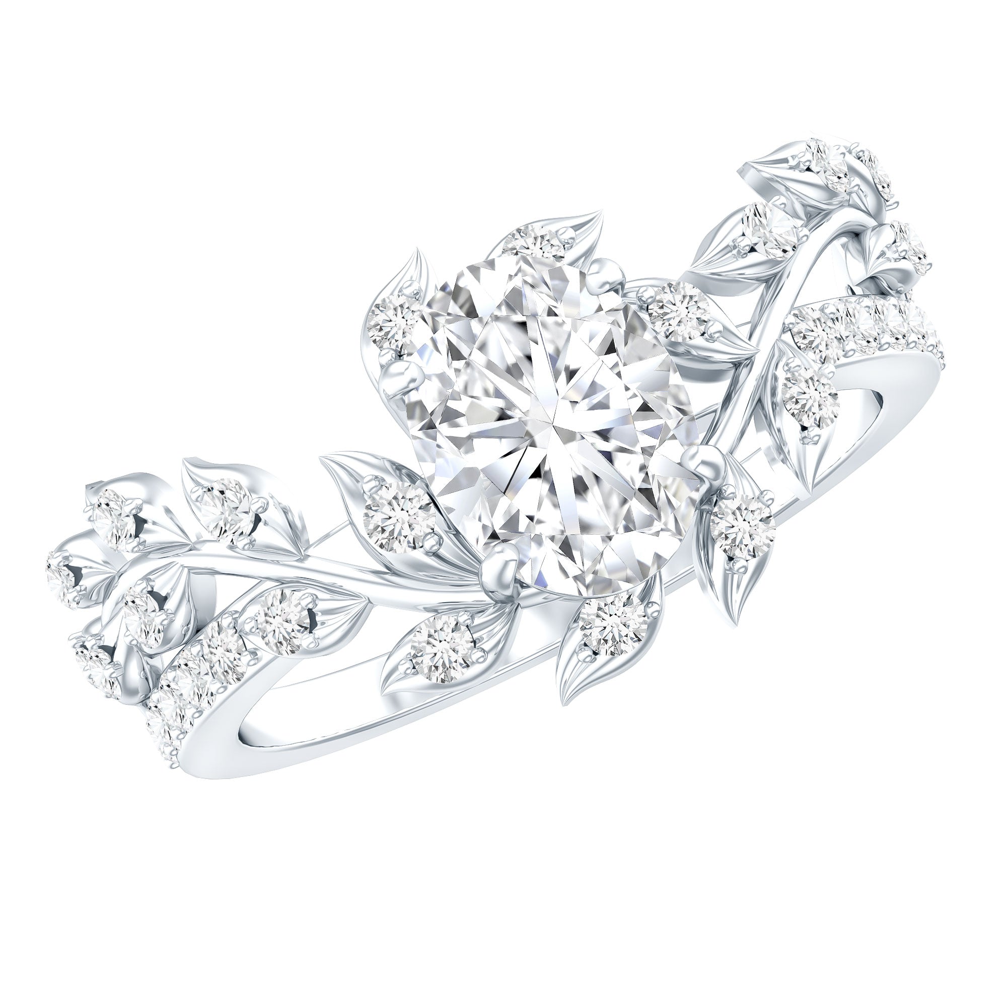 Certified 1.2 Carat Moissanite Vine Engagement Ring in Silver D-VS1 92.5 Sterling Silver - Rosec Jewels