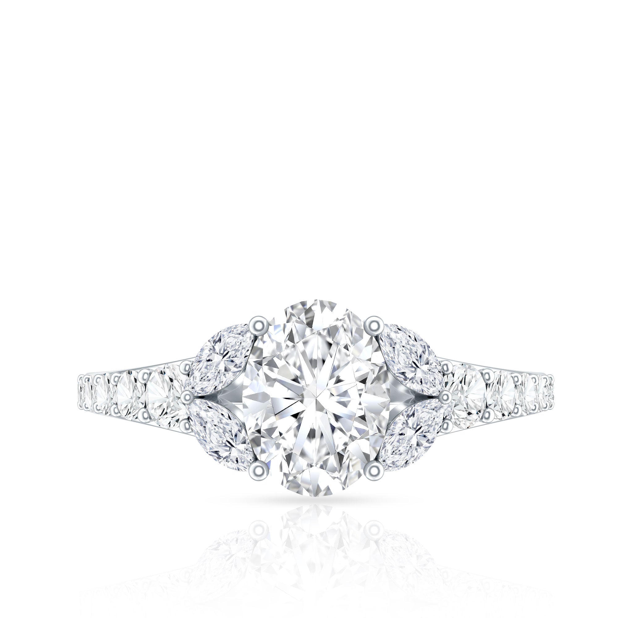 1.2 Carat Oval Moissanite Designer Engagement Ring in 14k Gold Plated Silver D-VS1 92.5 Sterling Silver - Rosec Jewels
