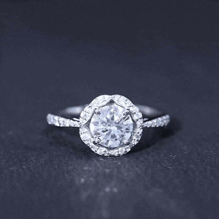 Certified Moissanite Designer Halo Engagement Ring in Gold Plated Silver D-VS1 92.5 Sterling Silver - Rosec Jewels