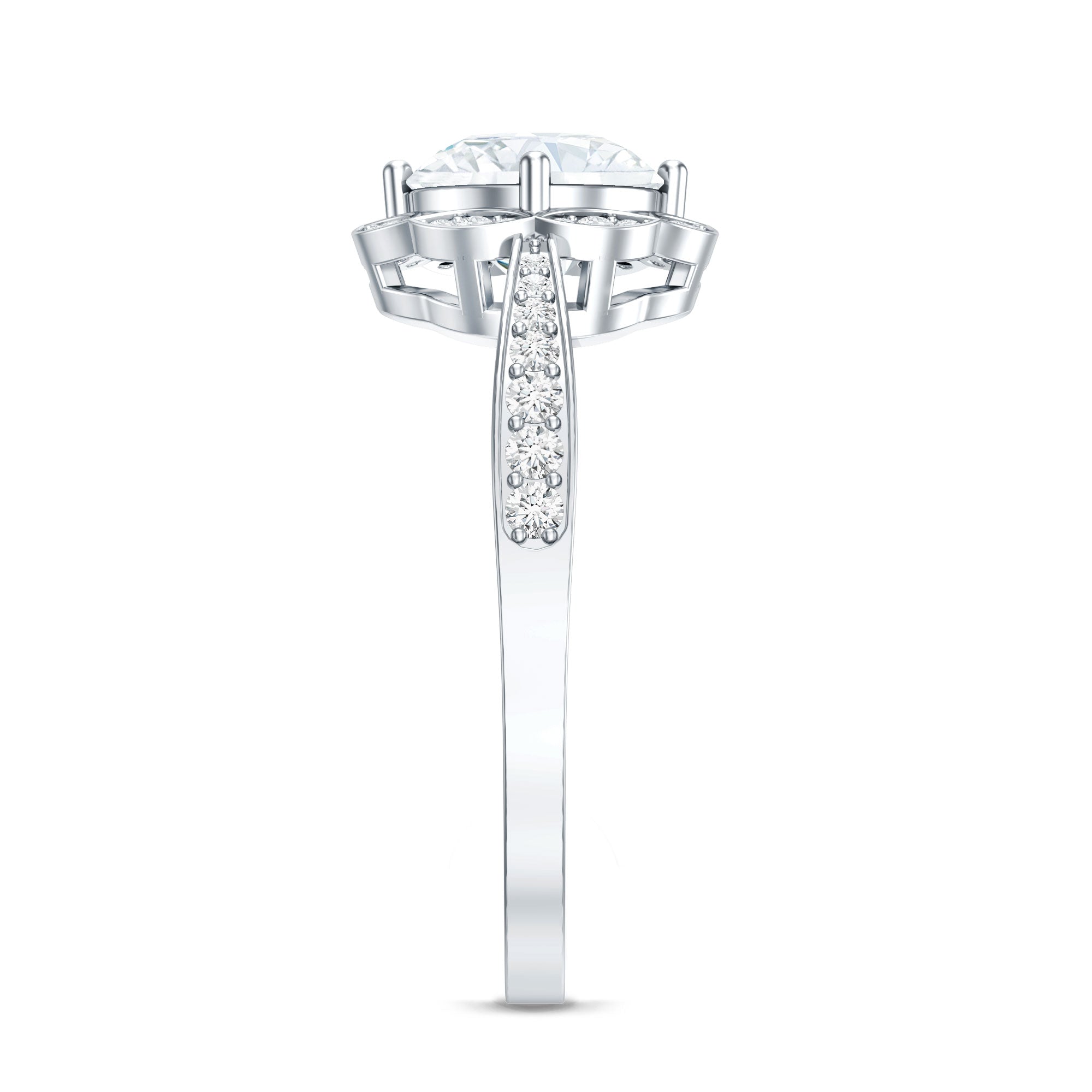 Certified Moissanite Designer Halo Engagement Ring in Gold Plated Silver D-VS1 92.5 Sterling Silver - Rosec Jewels