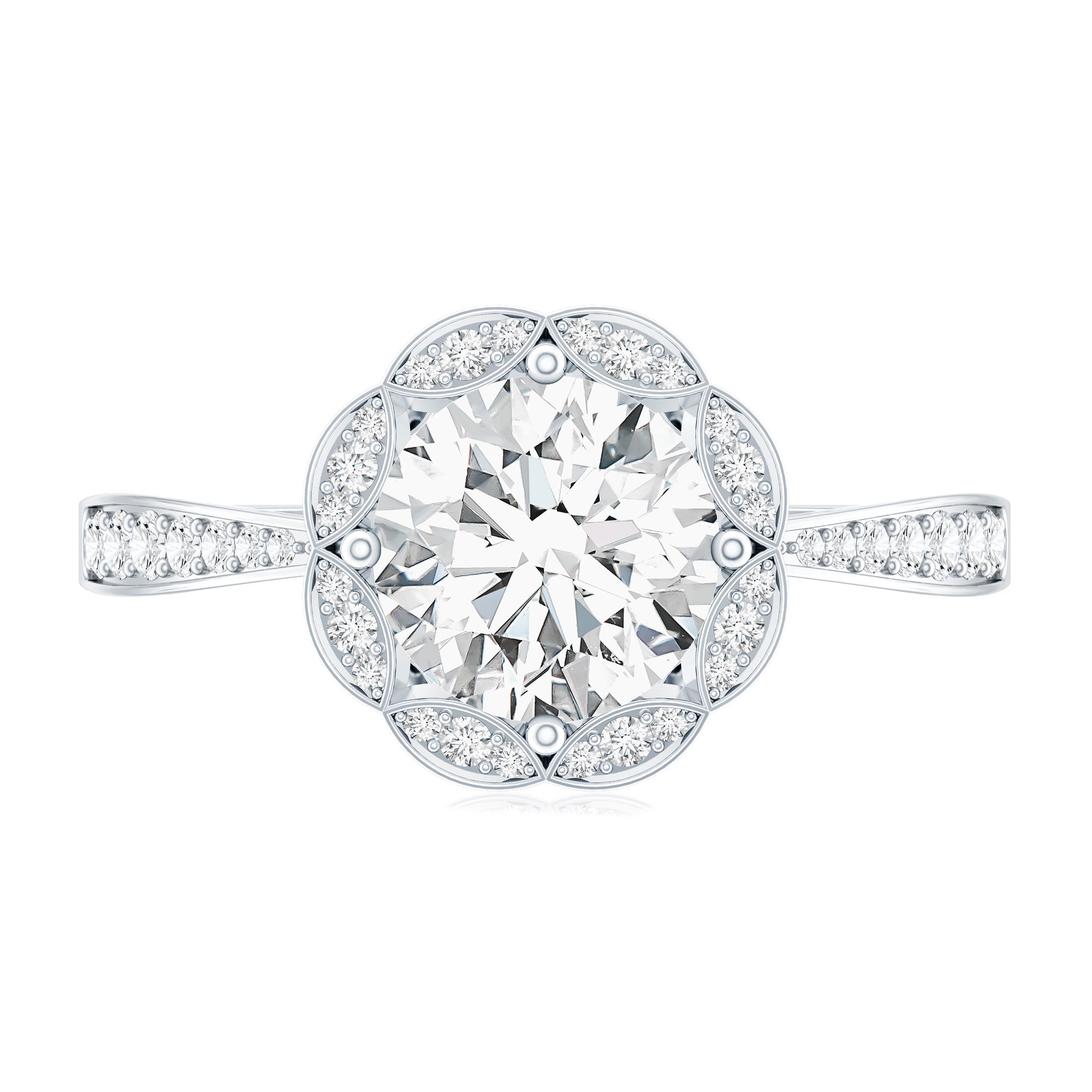 Certified Moissanite Designer Halo Engagement Ring in Gold Plated Silver D-VS1 92.5 Sterling Silver - Rosec Jewels