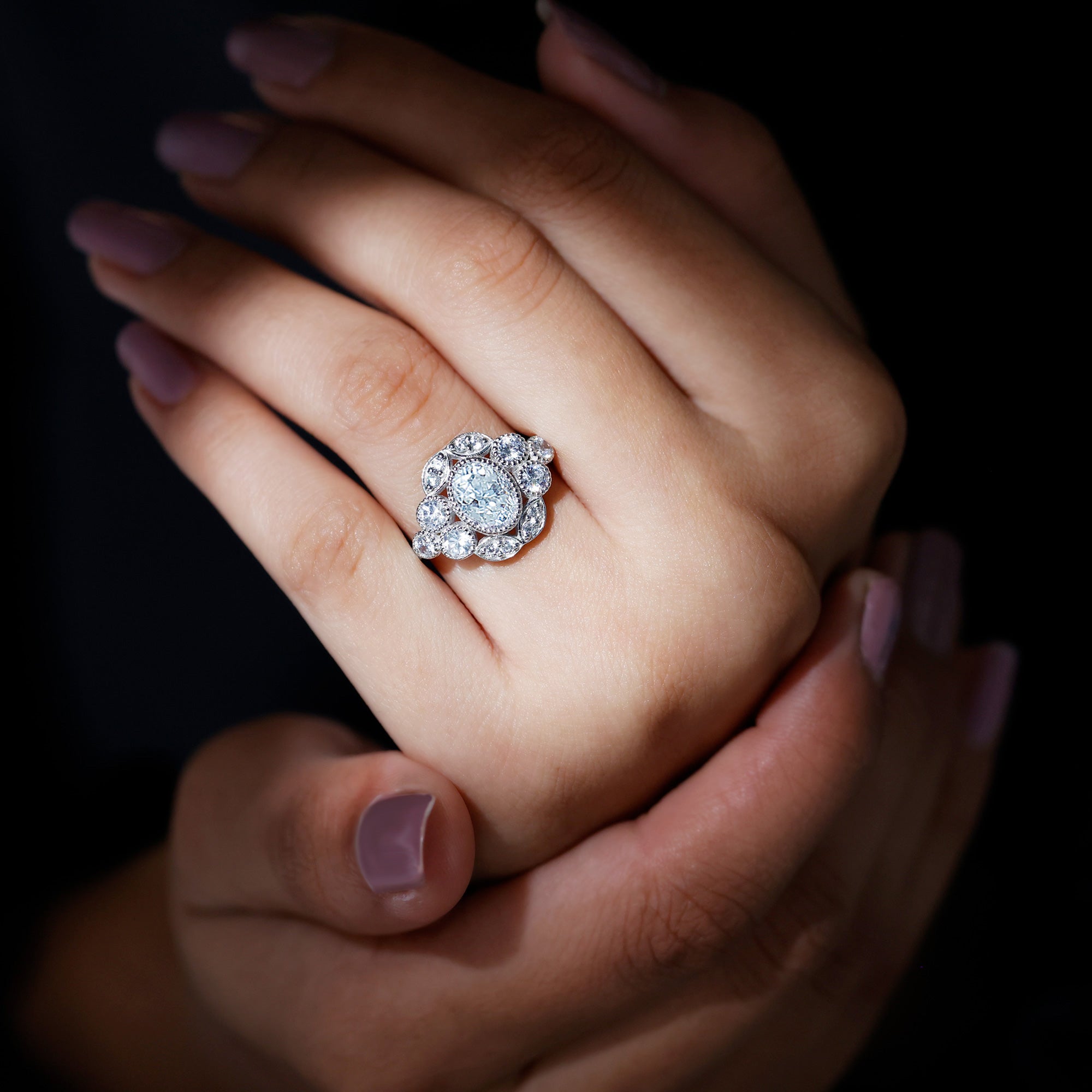 Certified 1.2 Carat Oval Moissanite Statement Engagement Ring D-VS1 92.5 Sterling Silver - Rosec Jewels