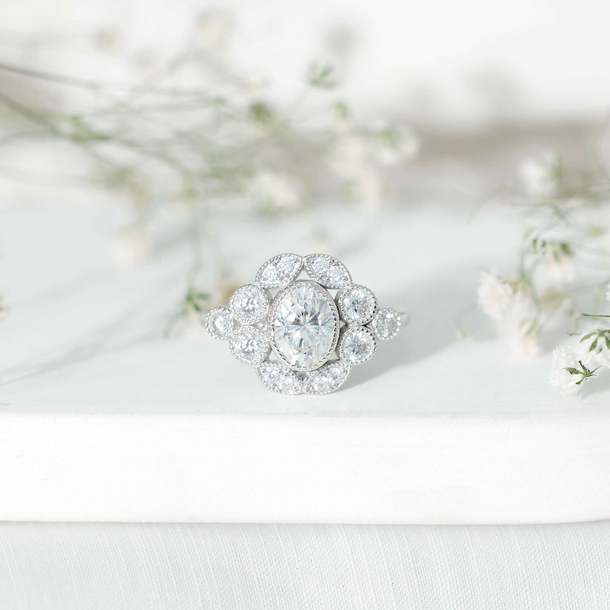 Certified 1.2 Carat Oval Moissanite Statement Engagement Ring D-VS1 92.5 Sterling Silver - Rosec Jewels