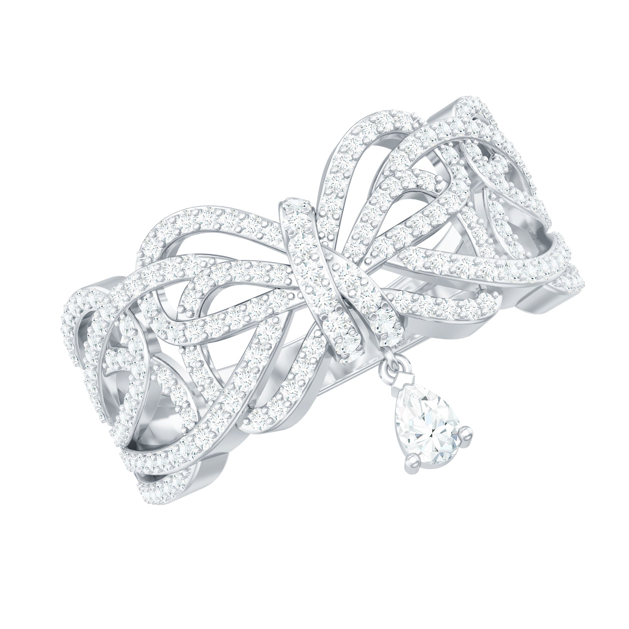 Designer Moissanite Bow Engagement Ring in 14K Gold Plated Silver