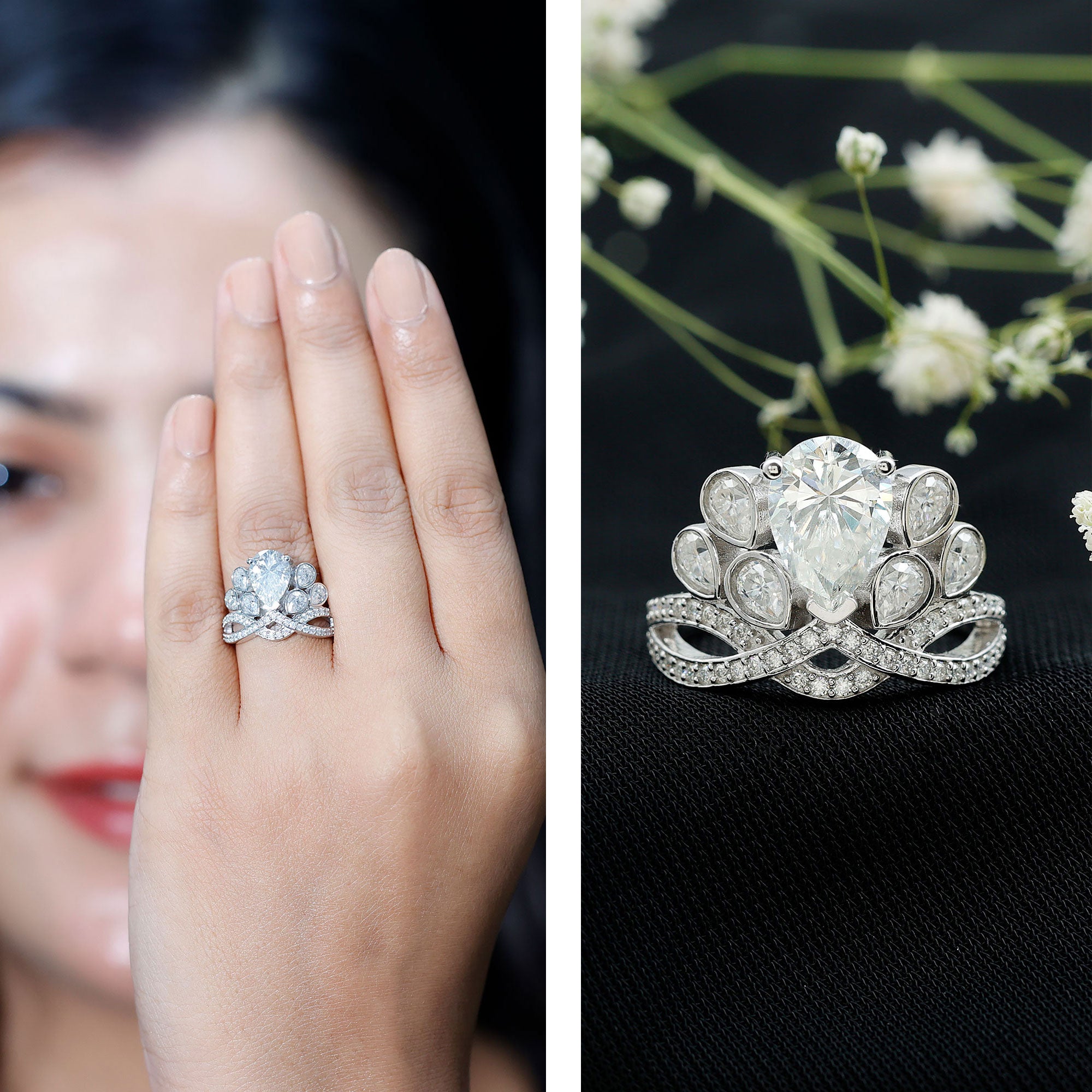 Vintage Inspired Moissanite Huge Engagement Ring D-VS1 92.5 Sterling Silver - Rosec Jewels