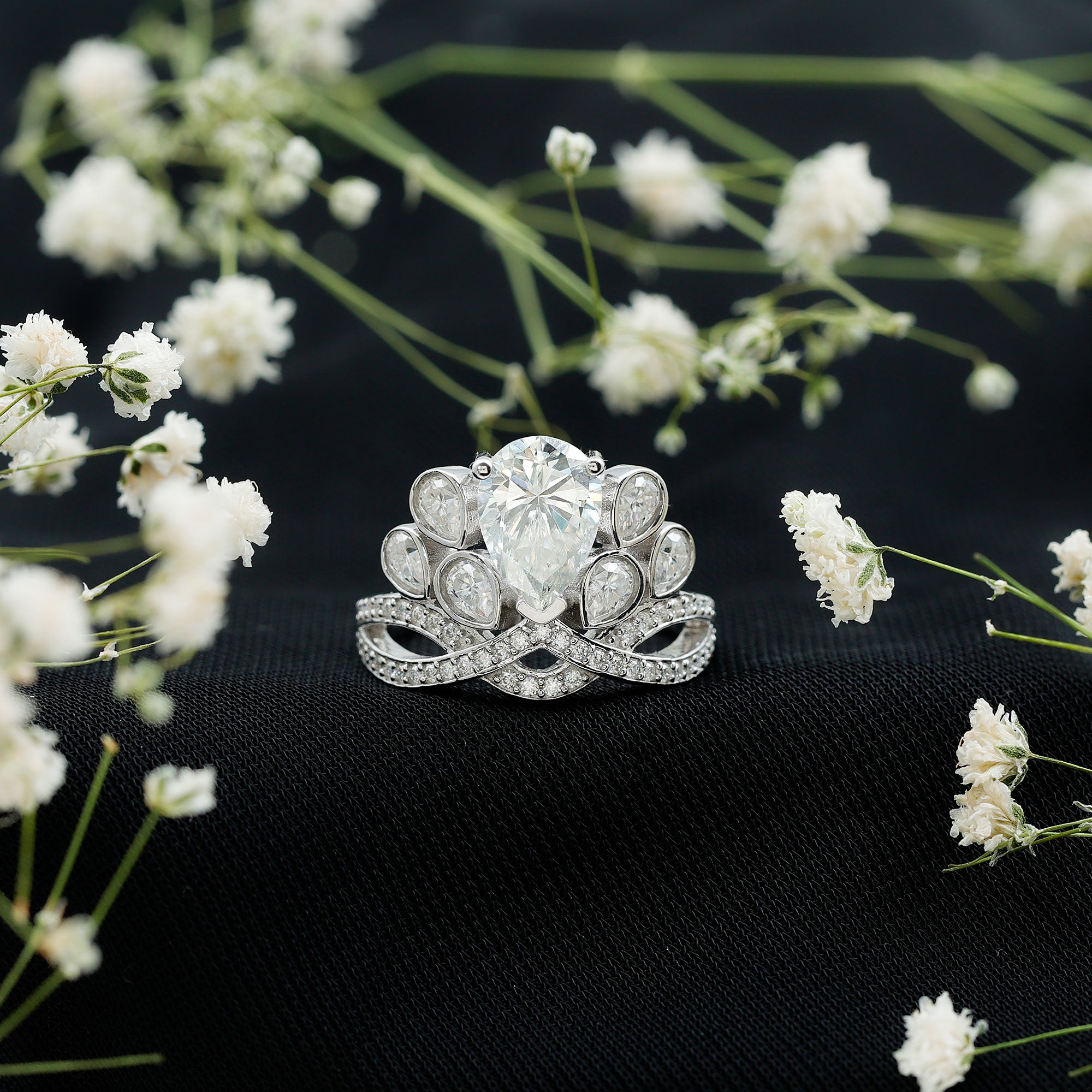 Vintage Inspired Moissanite Huge Engagement Ring D-VS1 92.5 Sterling Silver - Rosec Jewels