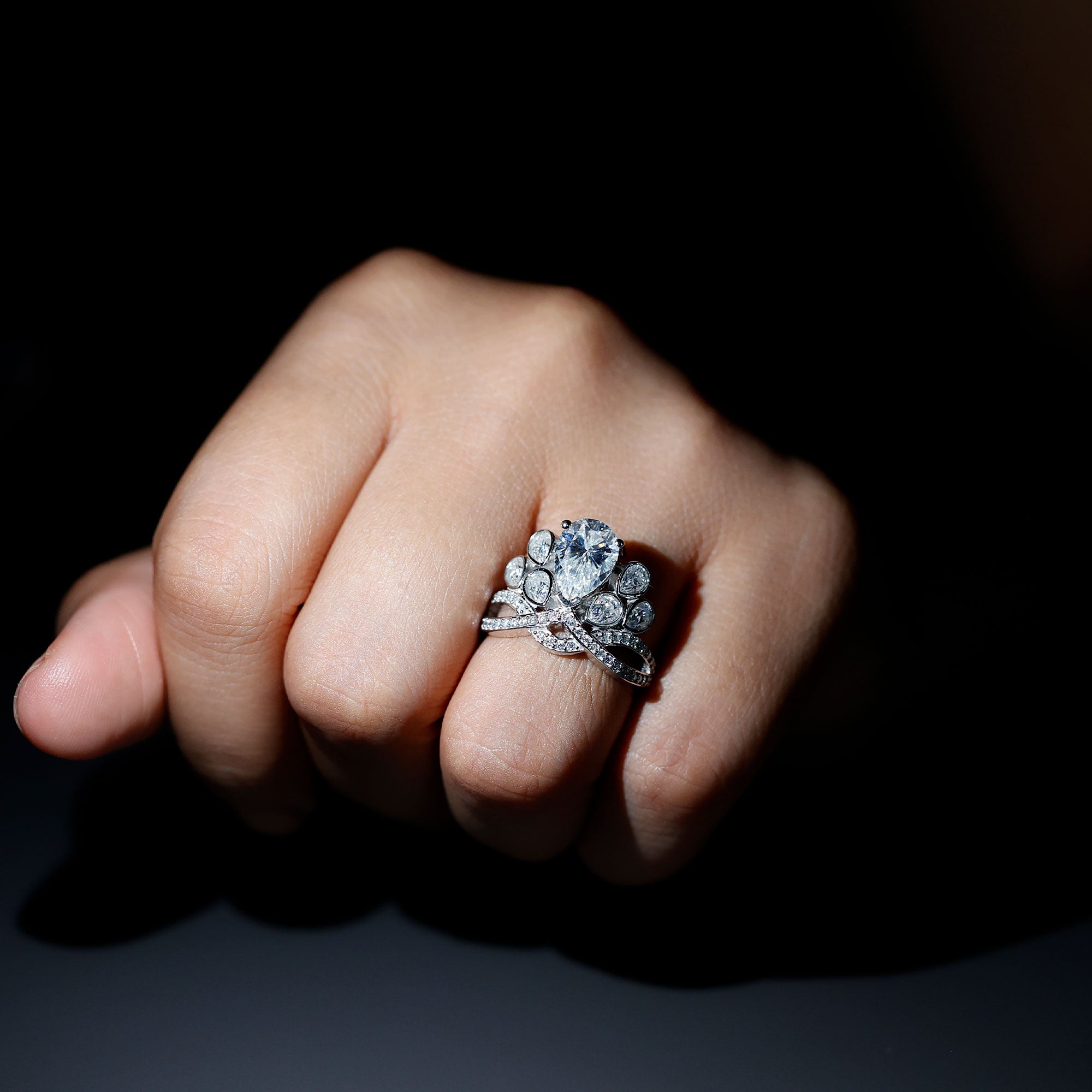 Vintage Inspired Moissanite Huge Engagement Ring D-VS1 92.5 Sterling Silver - Rosec Jewels
