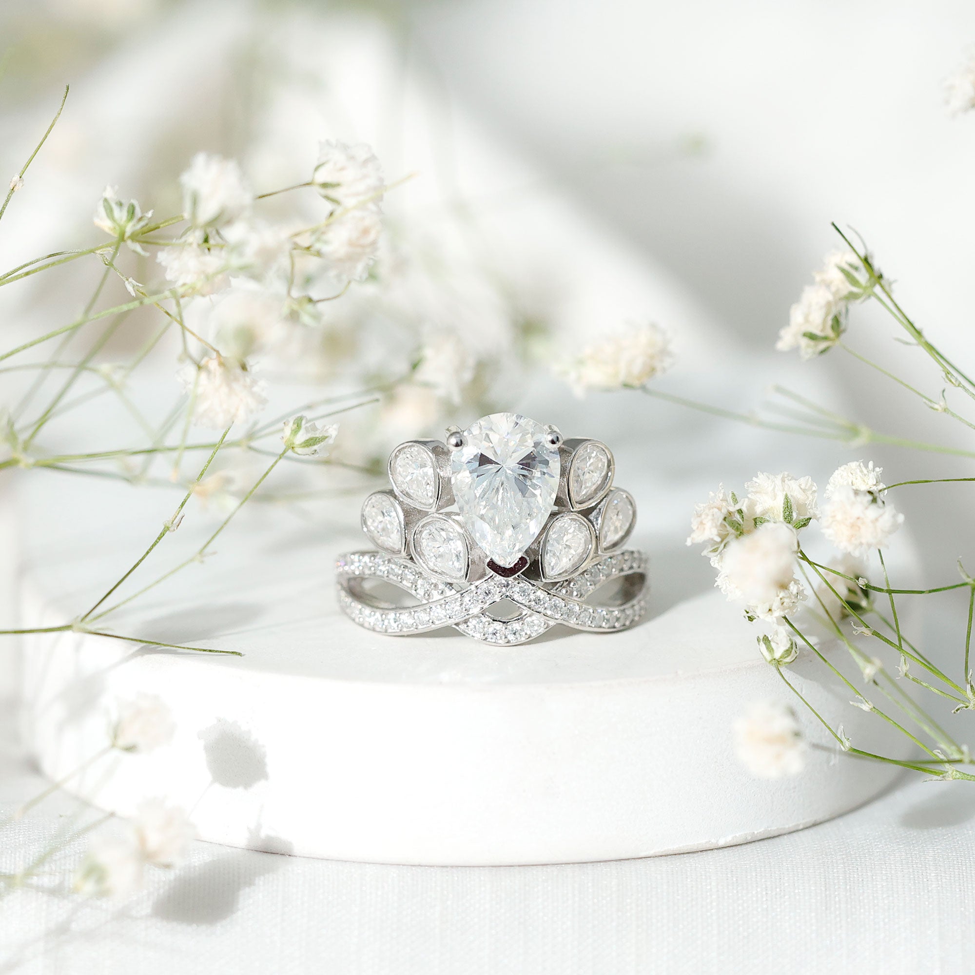 Vintage Inspired Moissanite Huge Engagement Ring D-VS1 92.5 Sterling Silver - Rosec Jewels